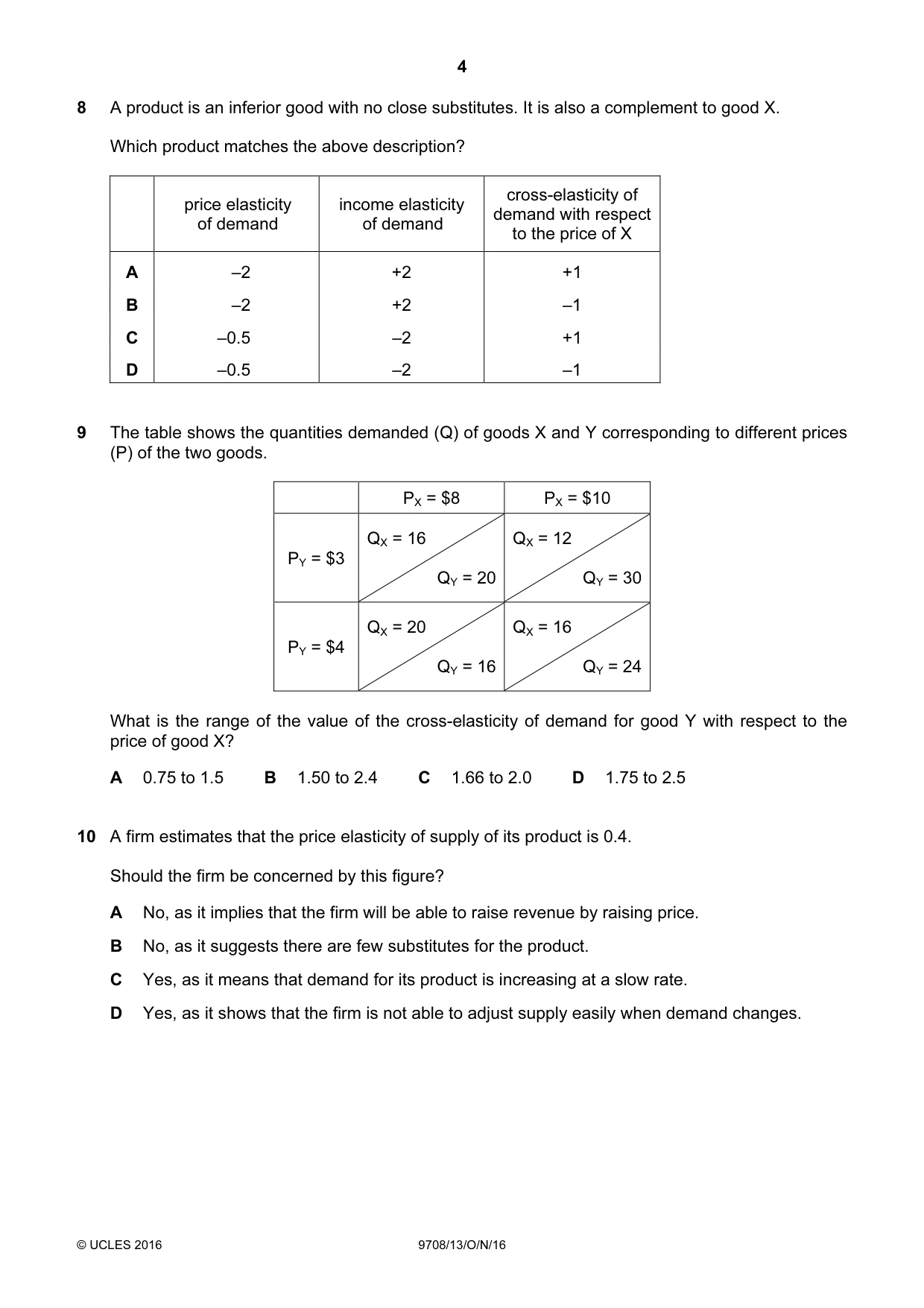 Cambridge A Level Economics 9708 2016 Oct/Nov Paper 1 · Variant 3 question paper, page 4 of 12