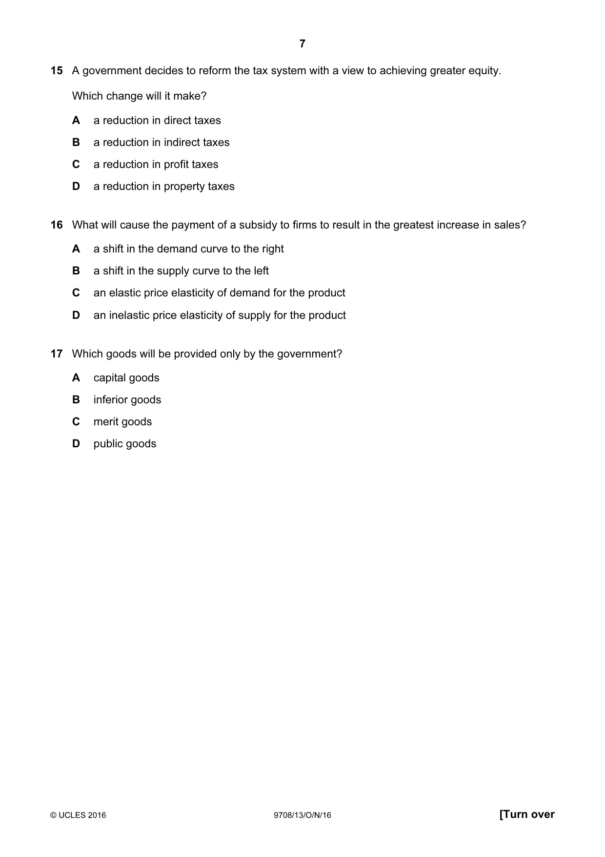 Cambridge A Level Economics 9708 2016 Oct/Nov Paper 1 · Variant 3 question paper, page 7 of 12