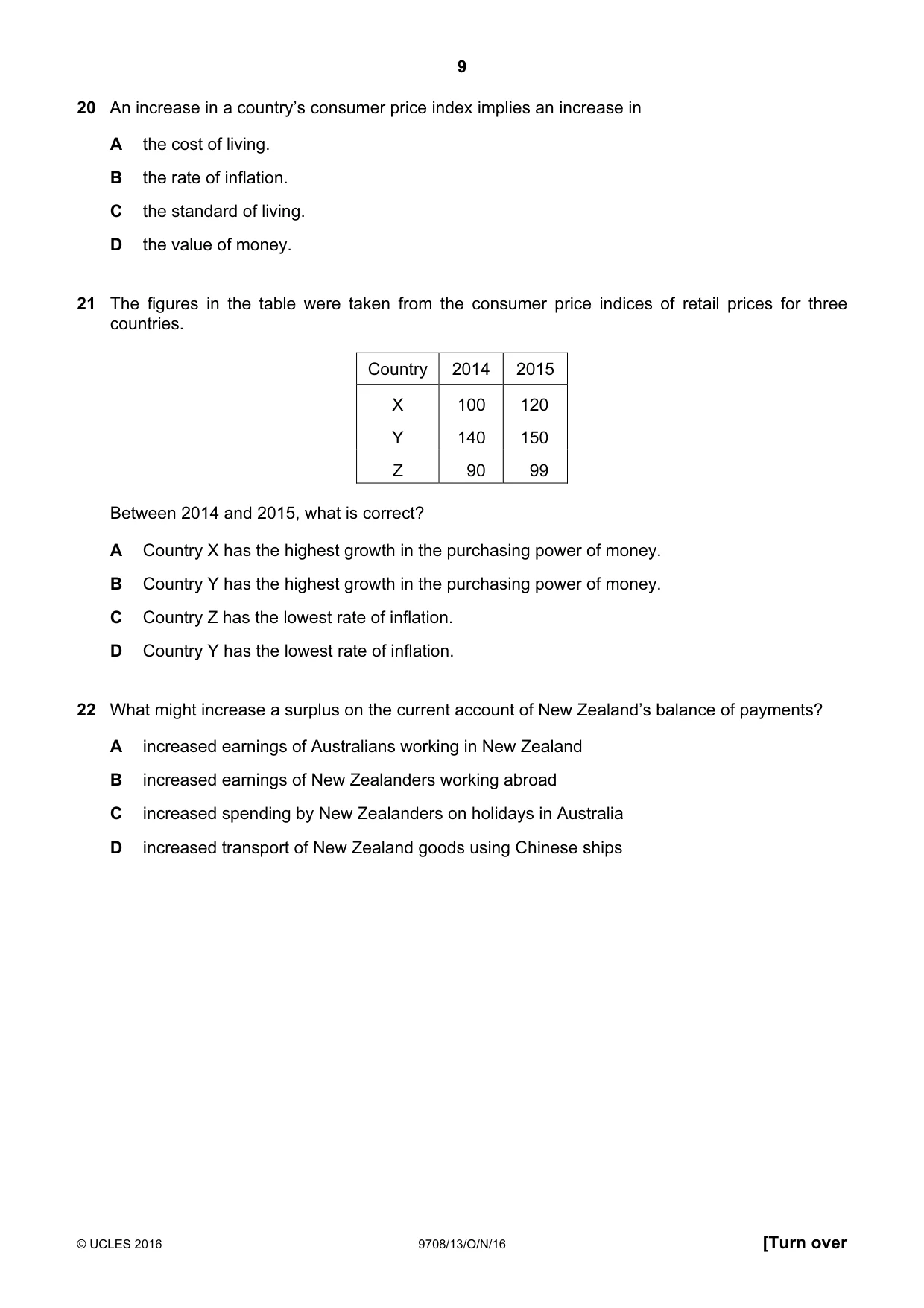 Cambridge A Level Economics 9708 2016 Oct/Nov Paper 1 · Variant 3 question paper, page 9 of 12