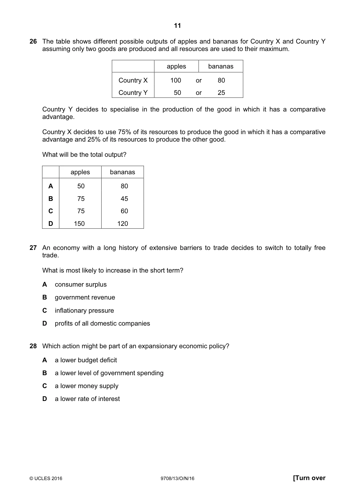 Cambridge A Level Economics 9708 2016 Oct/Nov Paper 1 · Variant 3 question paper, page 11 of 12