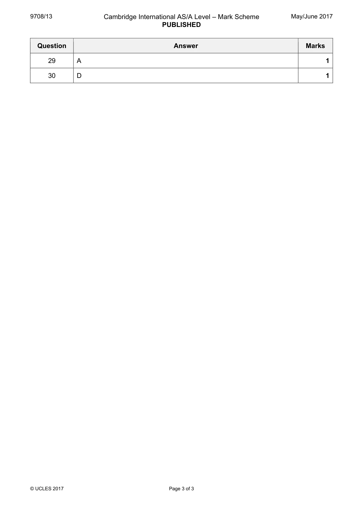 Mark scheme, page 3 of 3