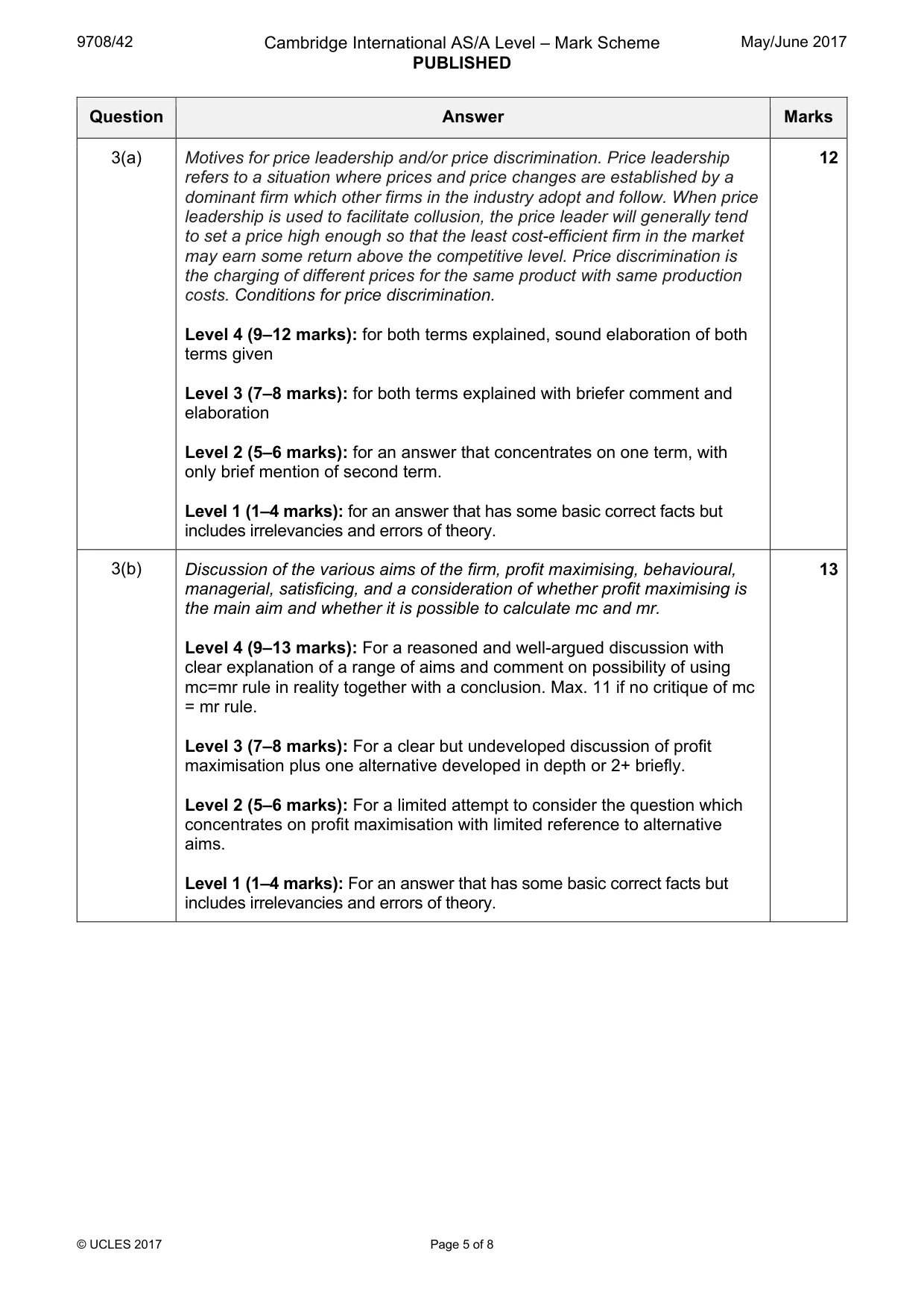 Mark scheme, page 5 of 8