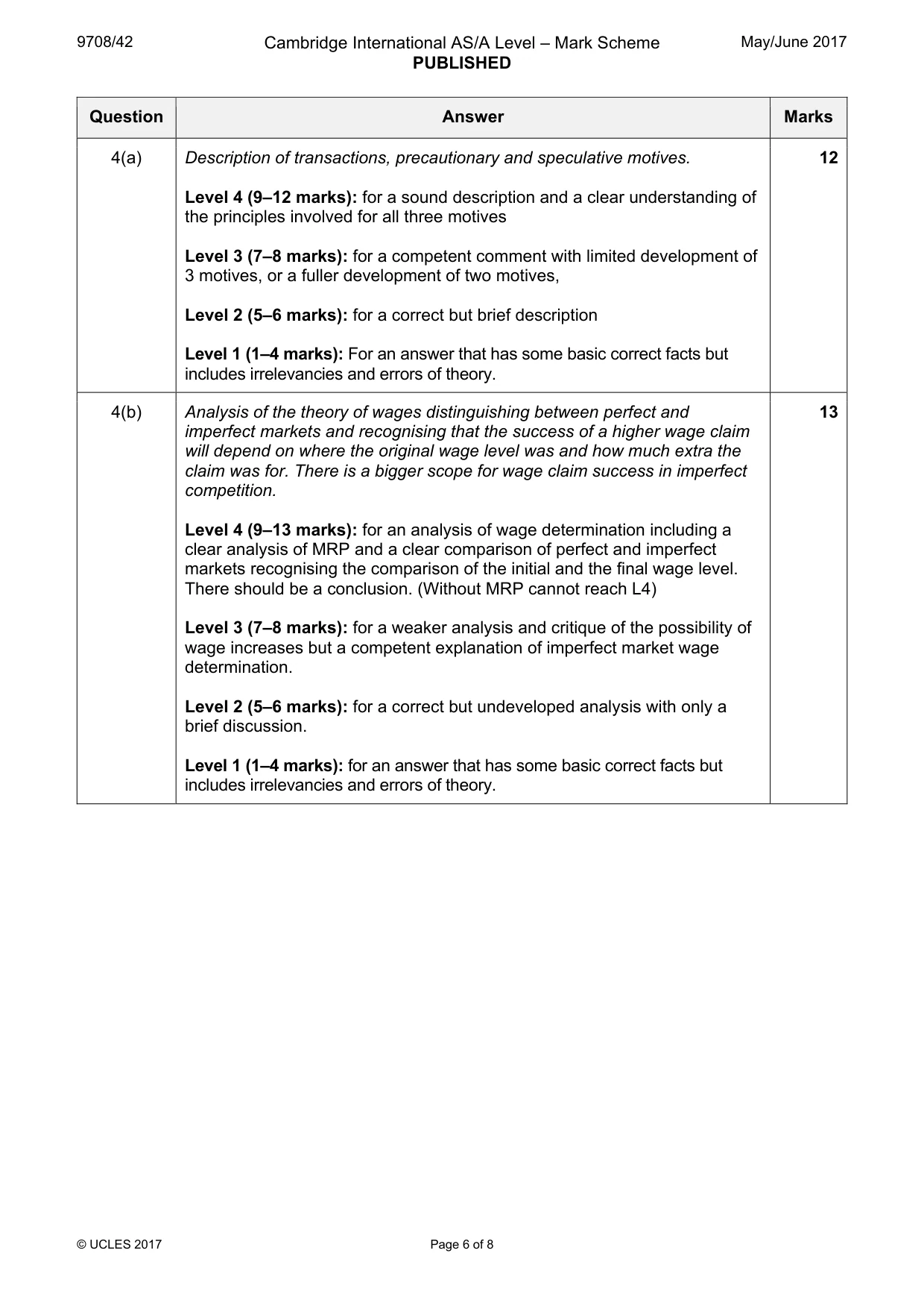Mark scheme, page 6 of 8