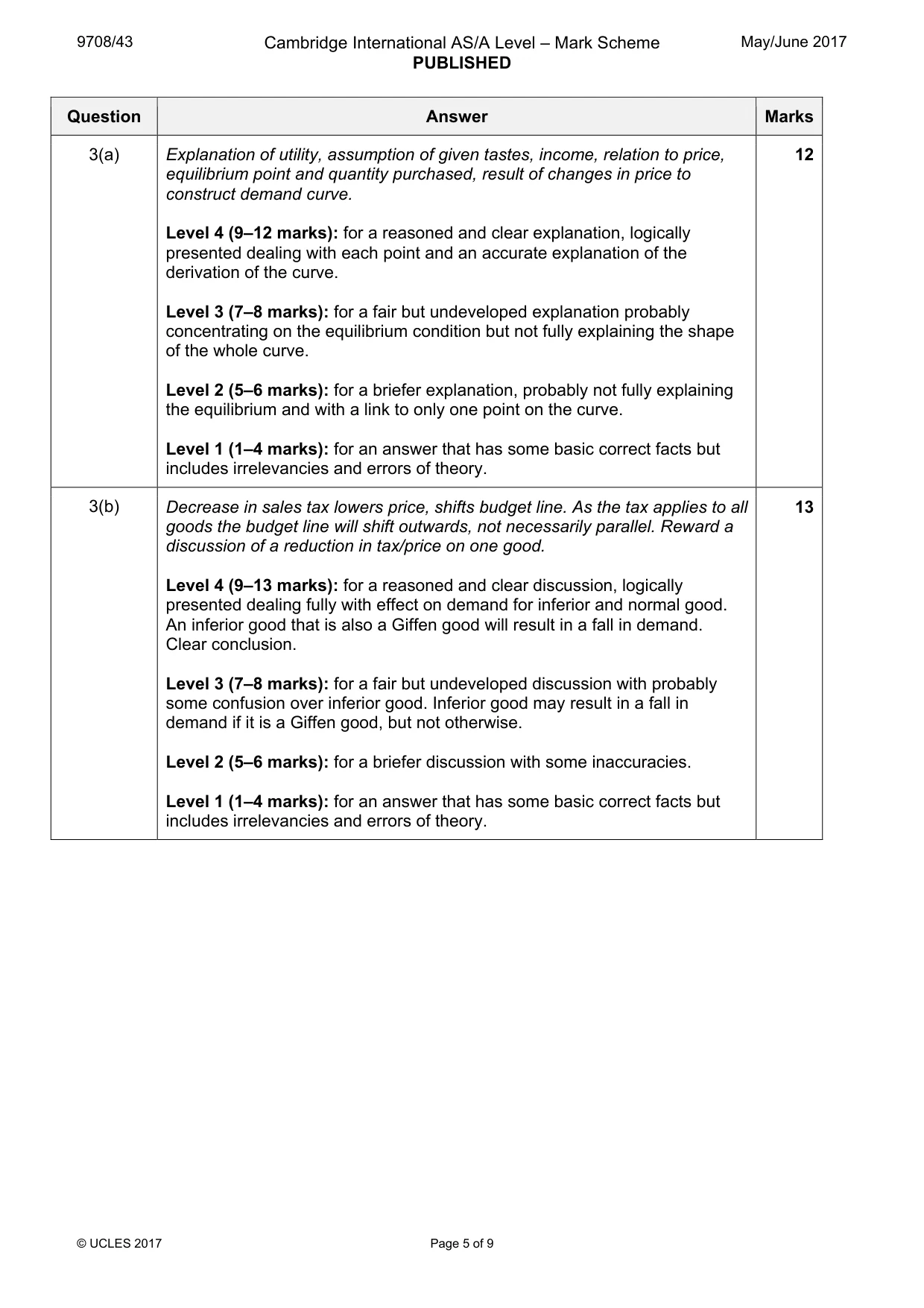 Mark scheme, page 5 of 9