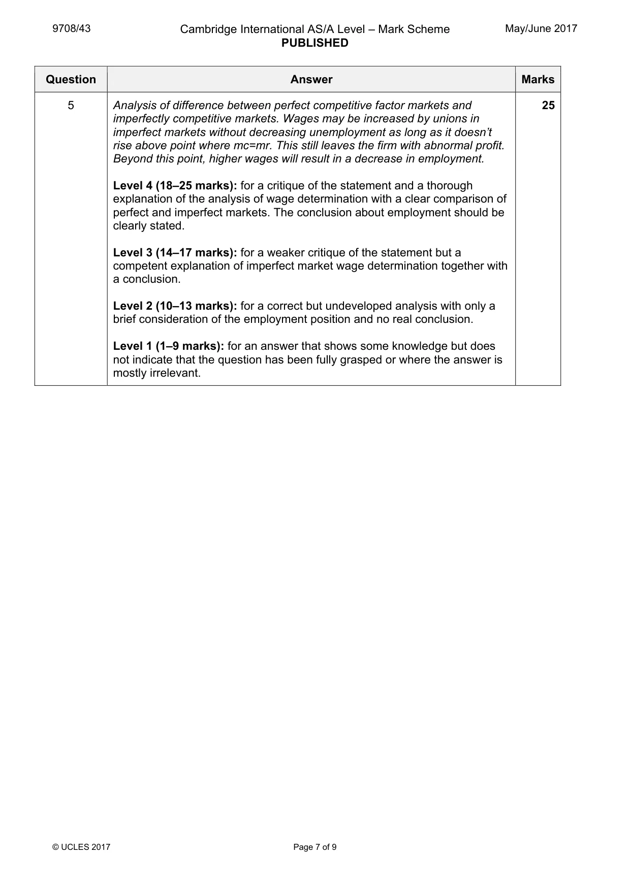 Mark scheme, page 7 of 9