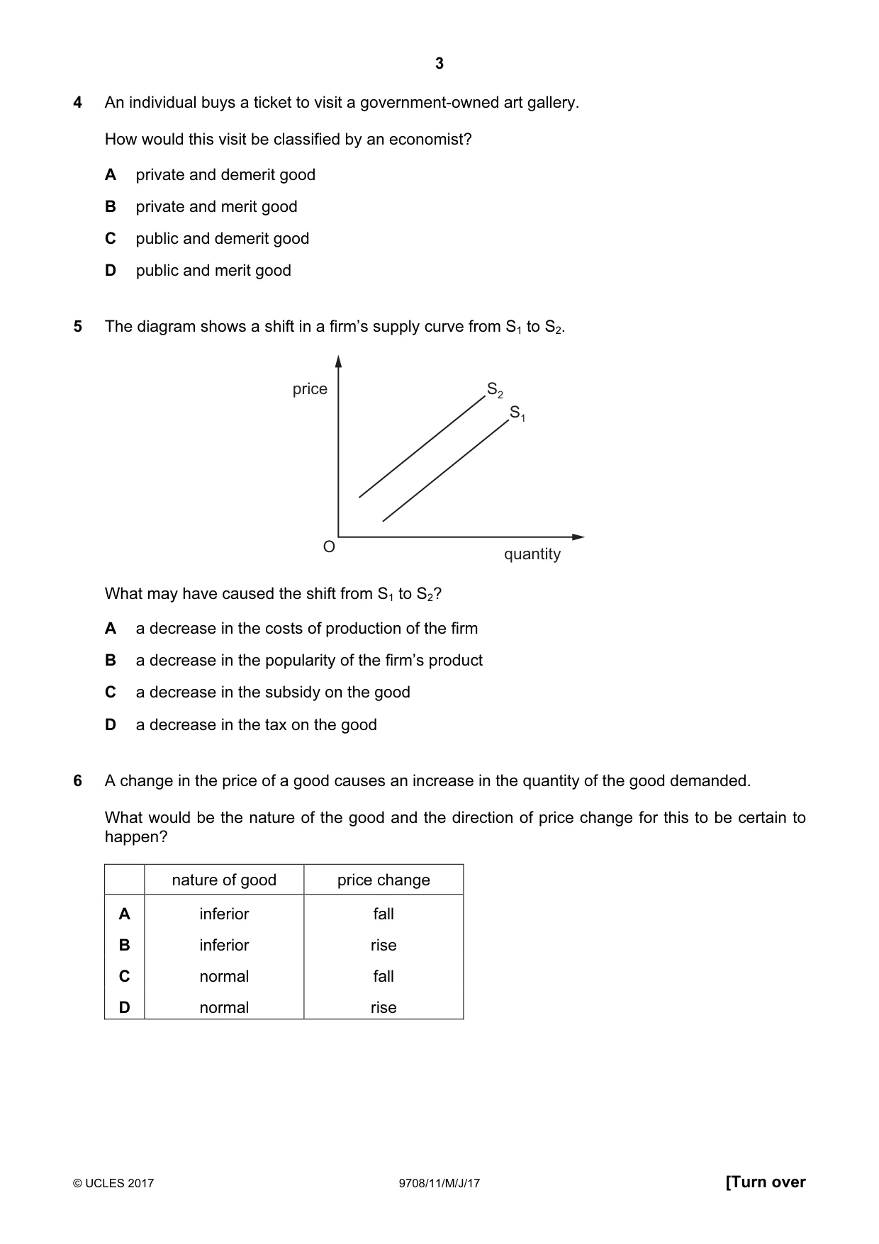 Cambridge A Level Economics 9708 2017 May/June Paper 1 · Variant 1 question paper, page 3 of 12