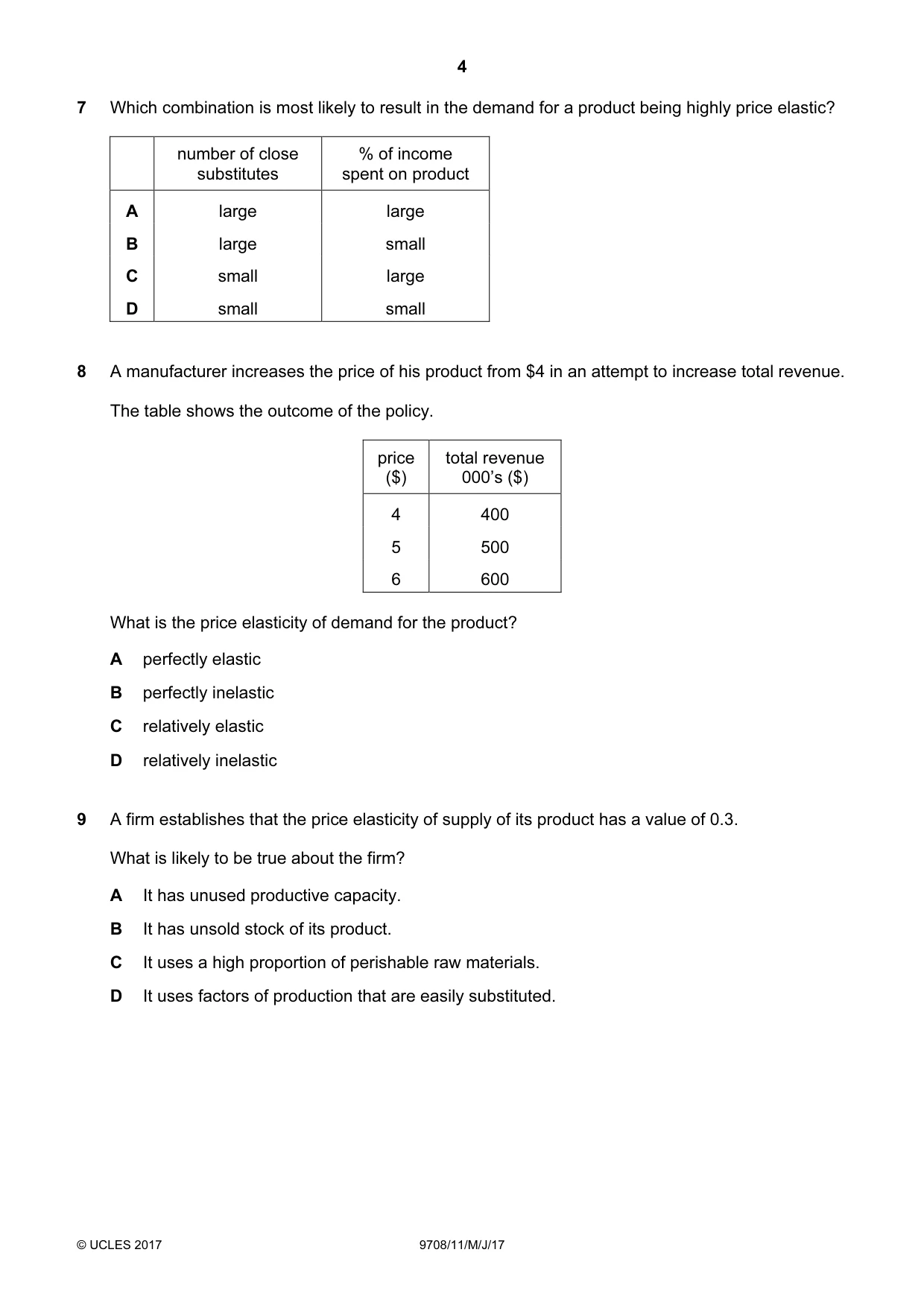 Cambridge A Level Economics 9708 2017 May/June Paper 1 · Variant 1 question paper, page 4 of 12