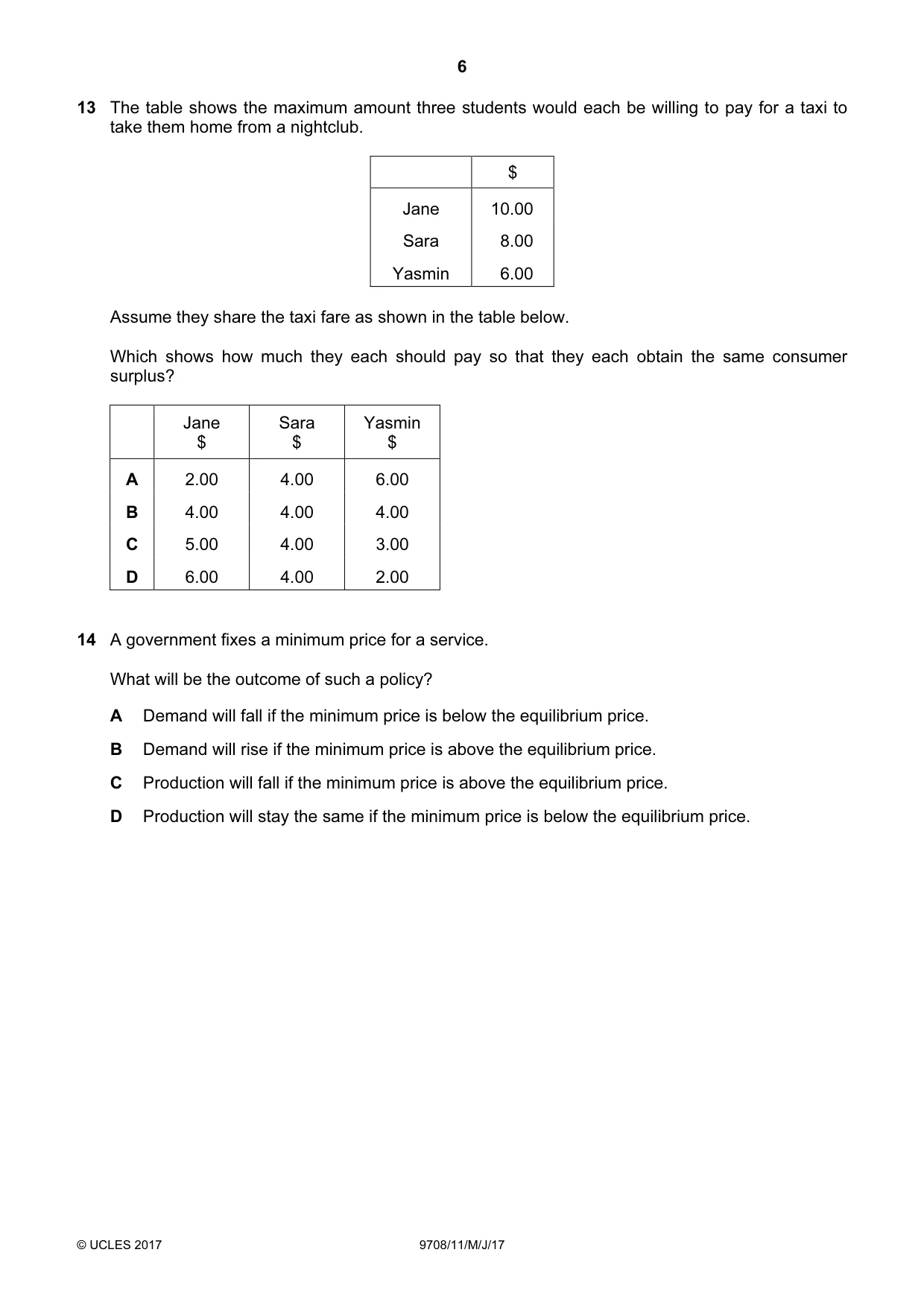 Cambridge A Level Economics 9708 2017 May/June Paper 1 · Variant 1 question paper, page 6 of 12