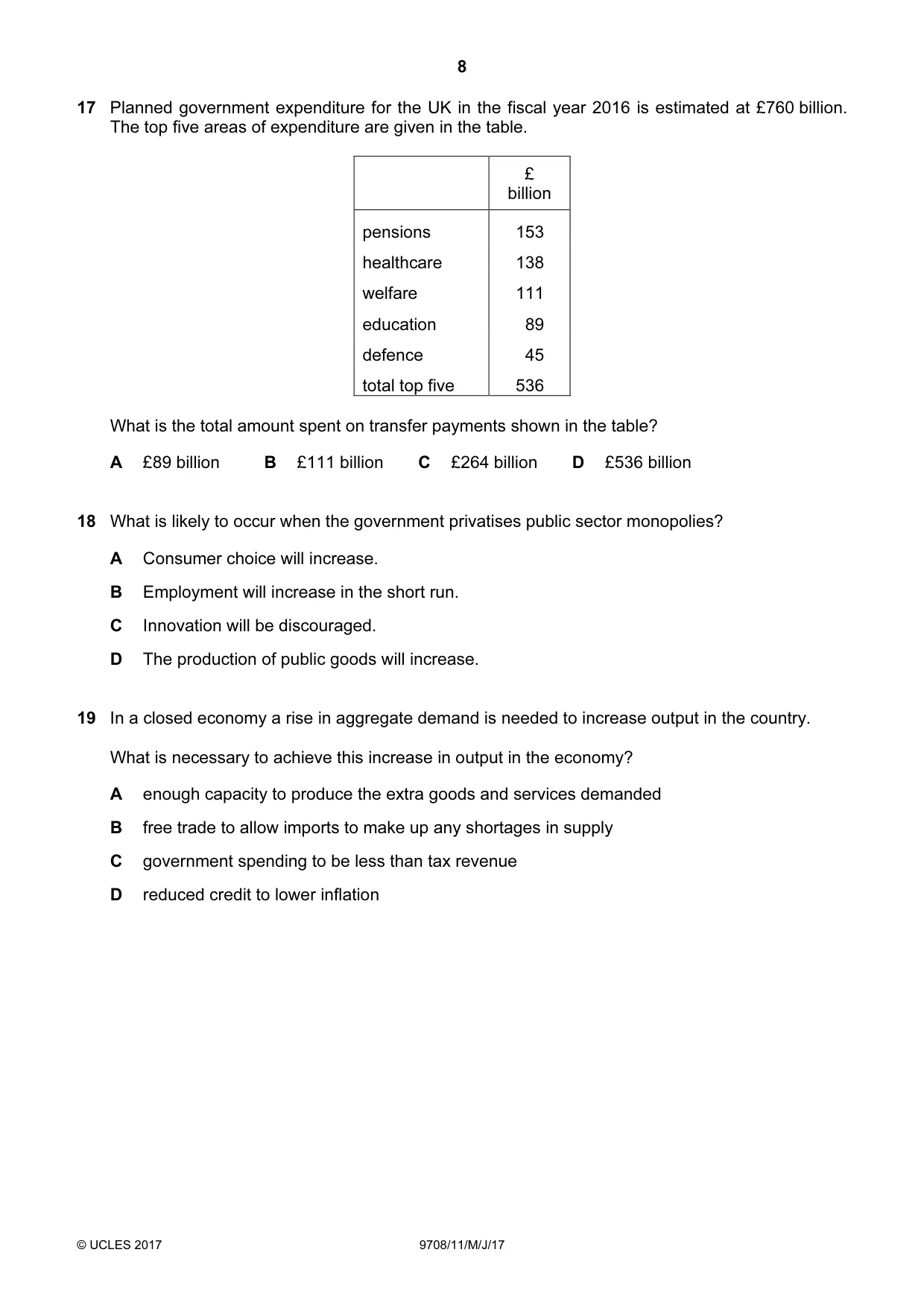 Cambridge A Level Economics 9708 2017 May/June Paper 1 · Variant 1 question paper, page 8 of 12