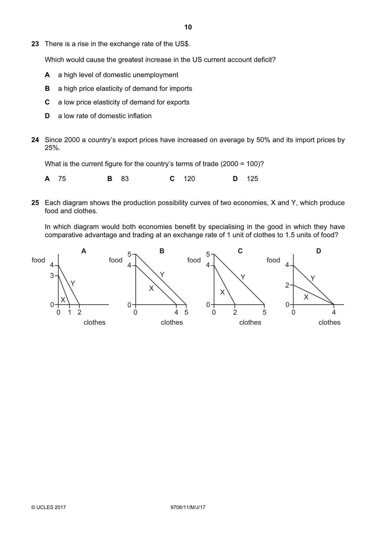 Cambridge A Level Economics 9708 2017 May/June Paper 1 · Variant 1 question paper, page 10 of 12