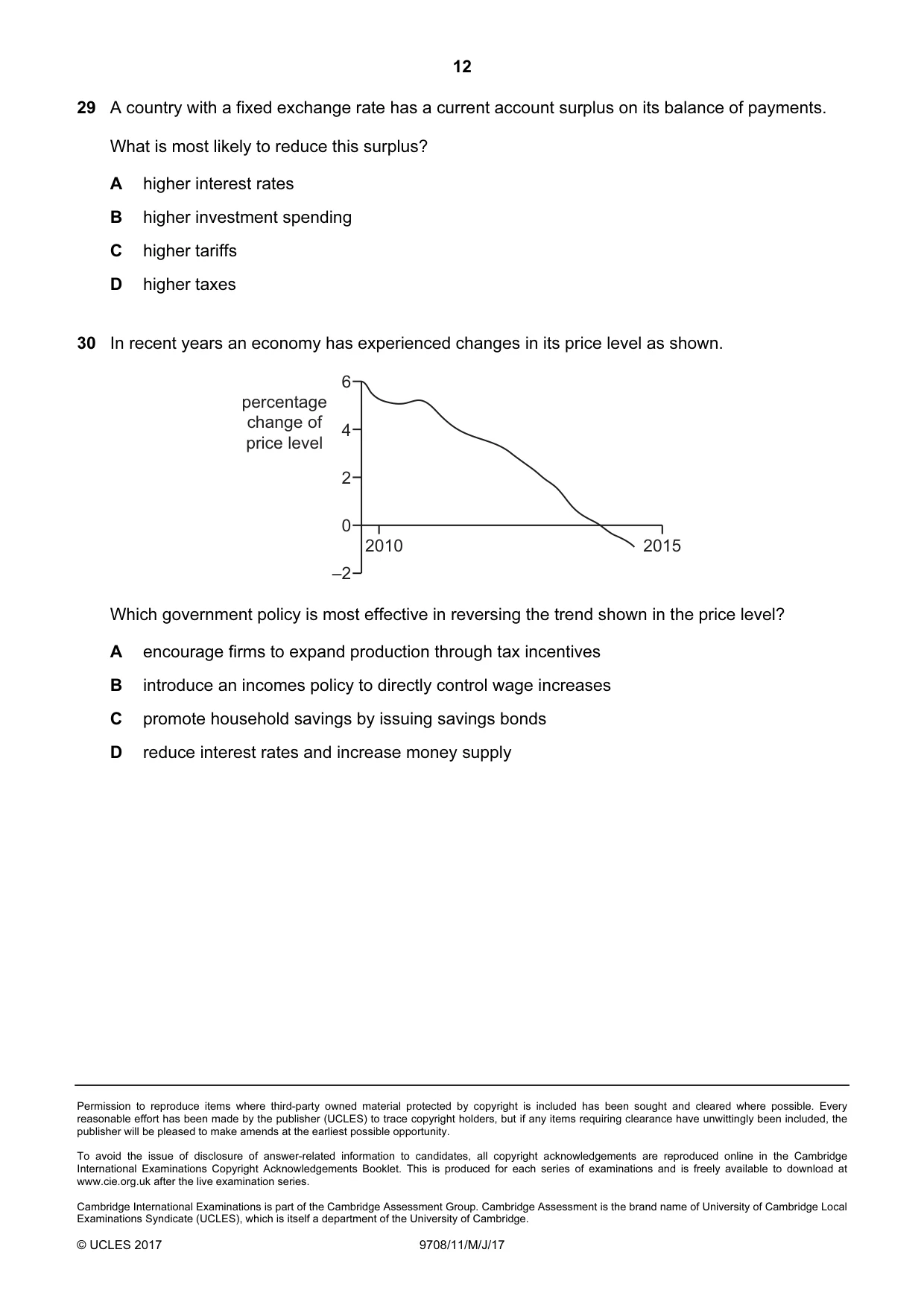 Cambridge A Level Economics 9708 2017 May/June Paper 1 · Variant 1 question paper, page 12 of 12