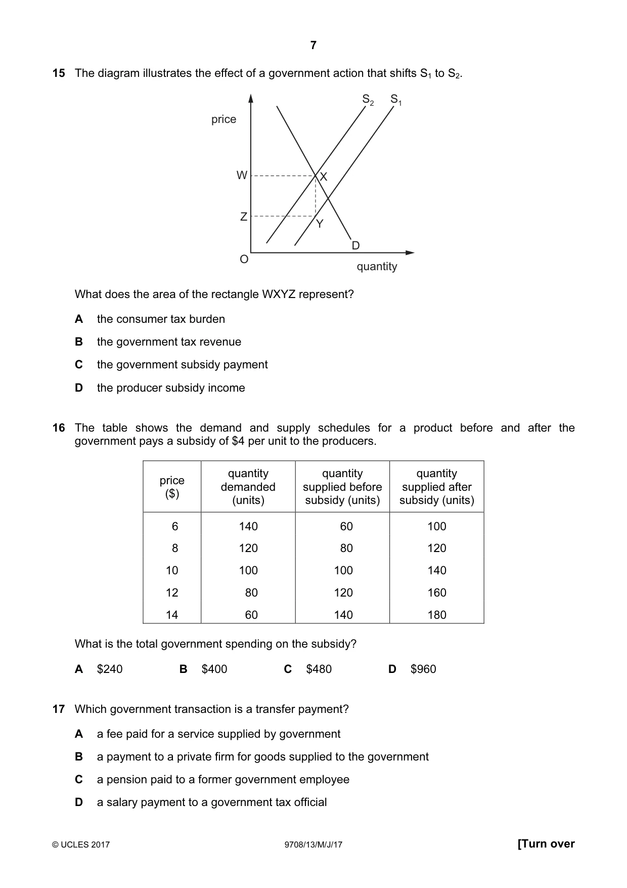 Cambridge A Level Economics 9708 2017 May/June Paper 1 · Variant 3 question paper, page 7 of 12