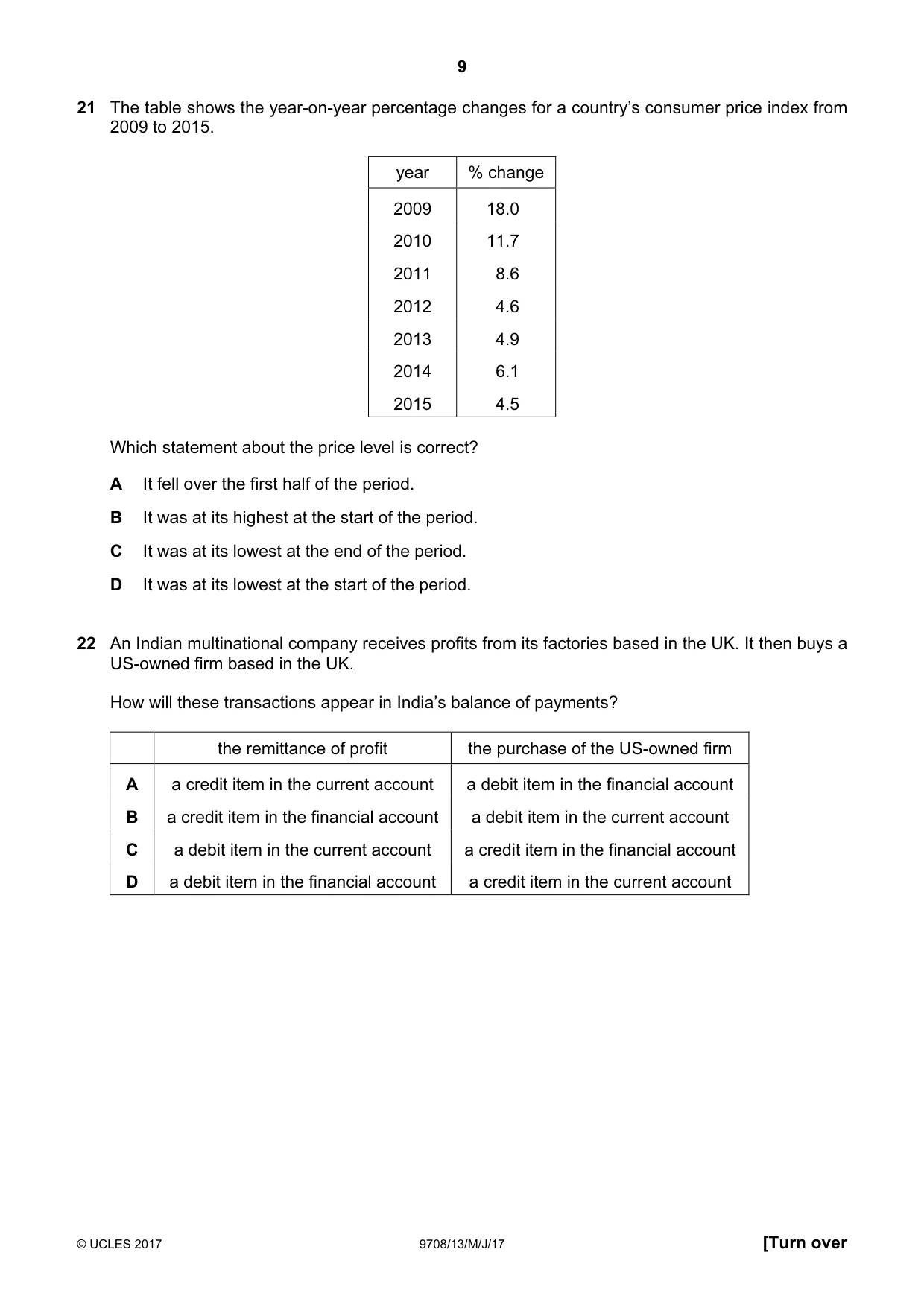Cambridge A Level Economics 9708 2017 May/June Paper 1 · Variant 3 question paper, page 9 of 12