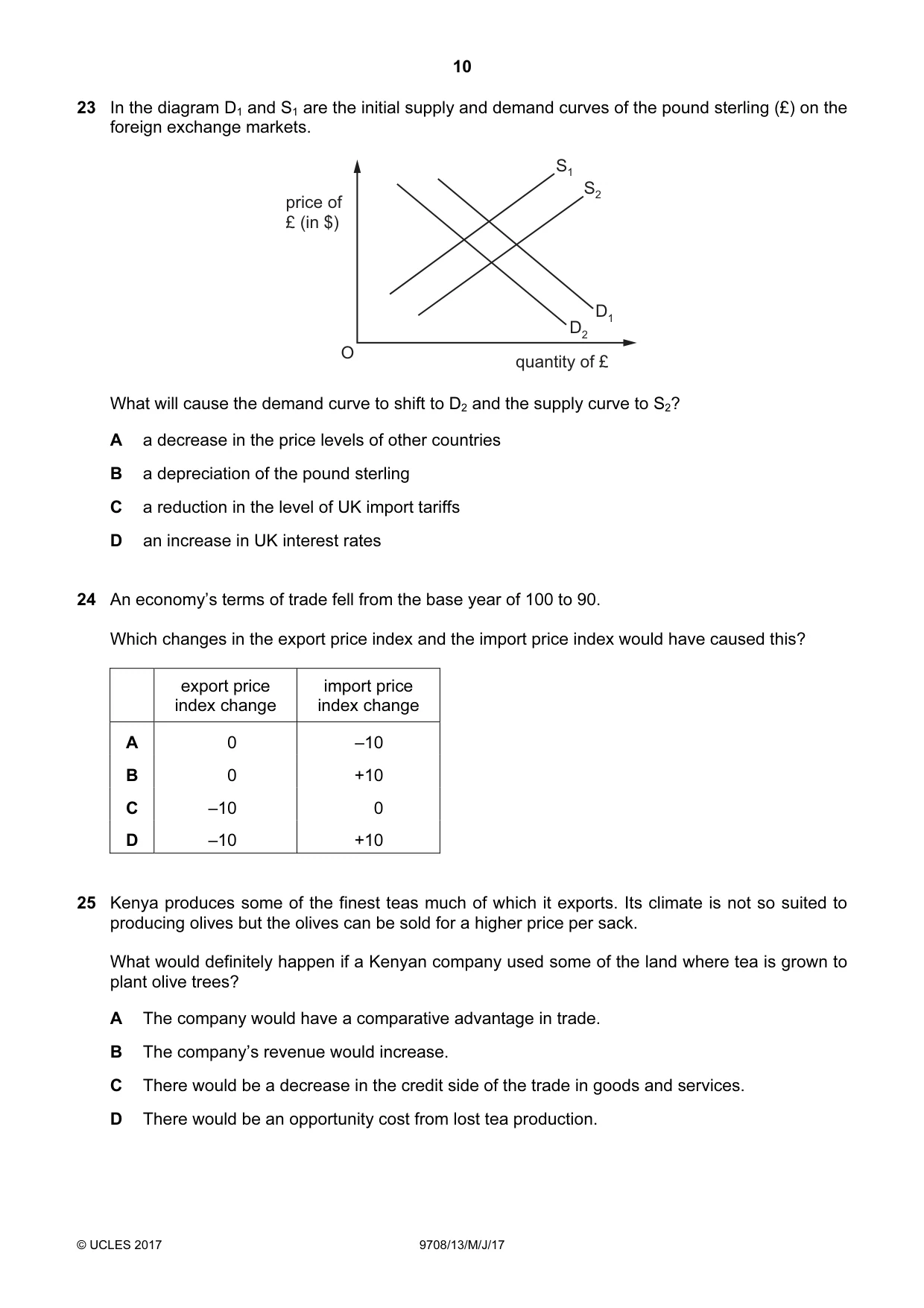 Cambridge A Level Economics 9708 2017 May/June Paper 1 · Variant 3 question paper, page 10 of 12