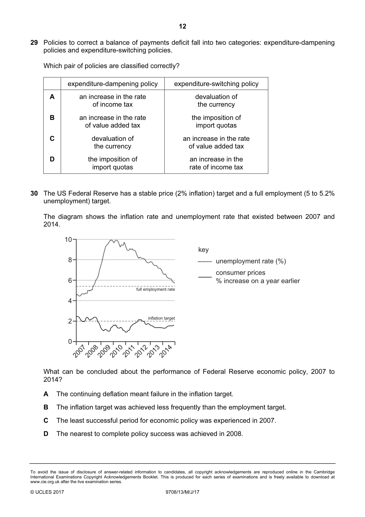 Cambridge A Level Economics 9708 2017 May/June Paper 1 · Variant 3 question paper, page 12 of 12