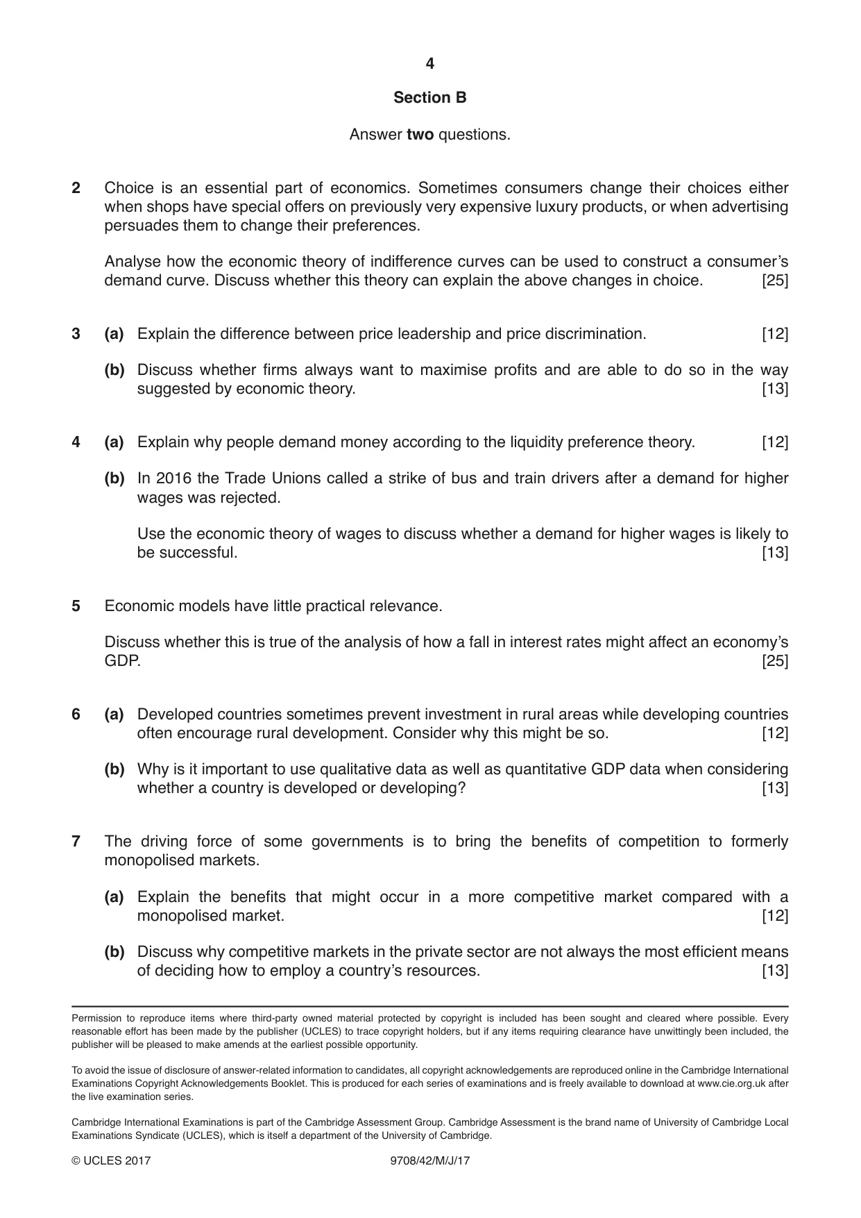 Cambridge A Level Economics 9708 2017 May/June Paper 4 · Variant 2 question paper, page 4 of 4