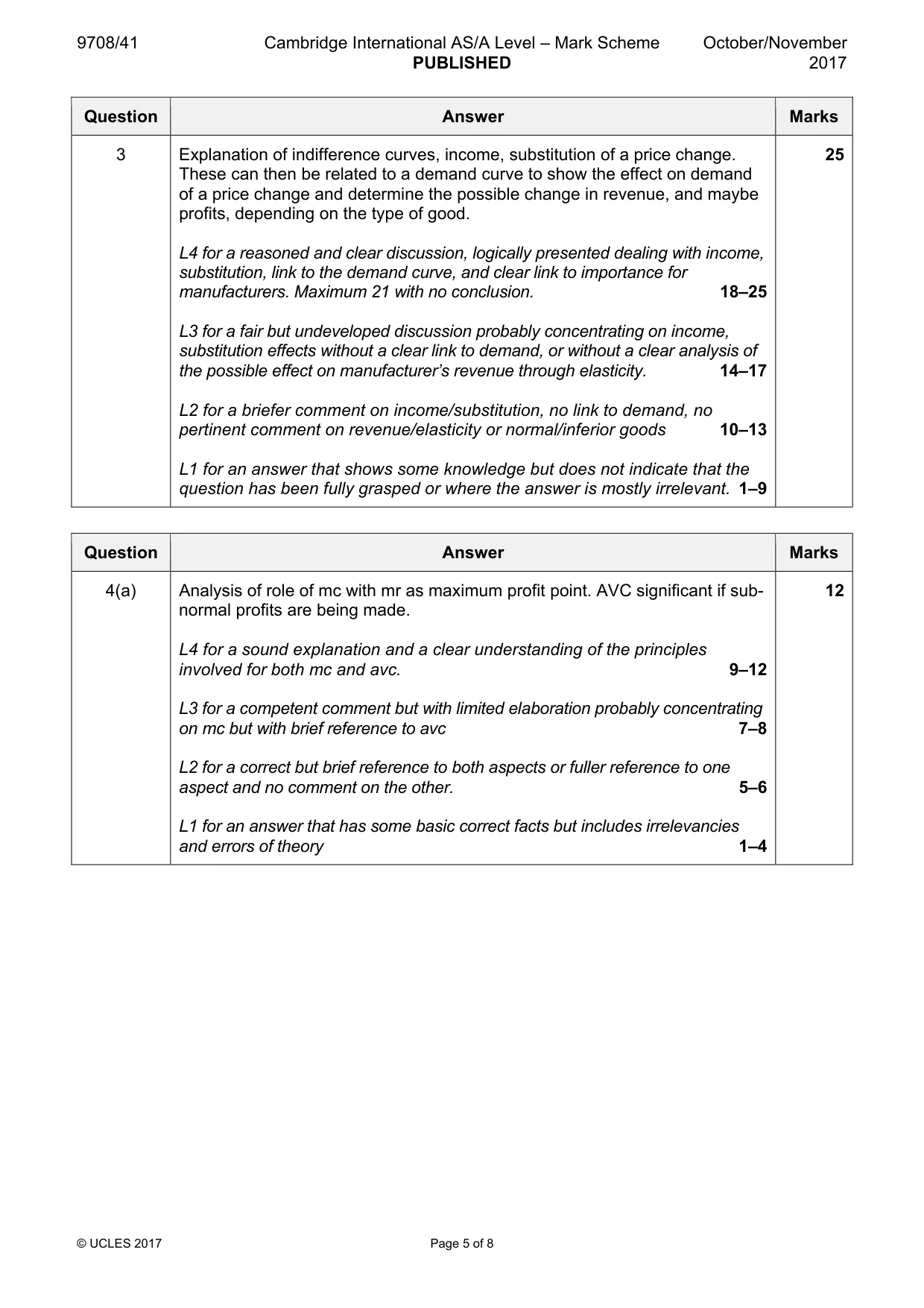 Mark scheme, page 5 of 8