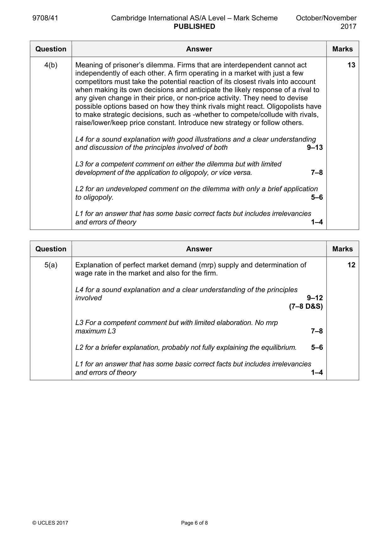 Mark scheme, page 6 of 8