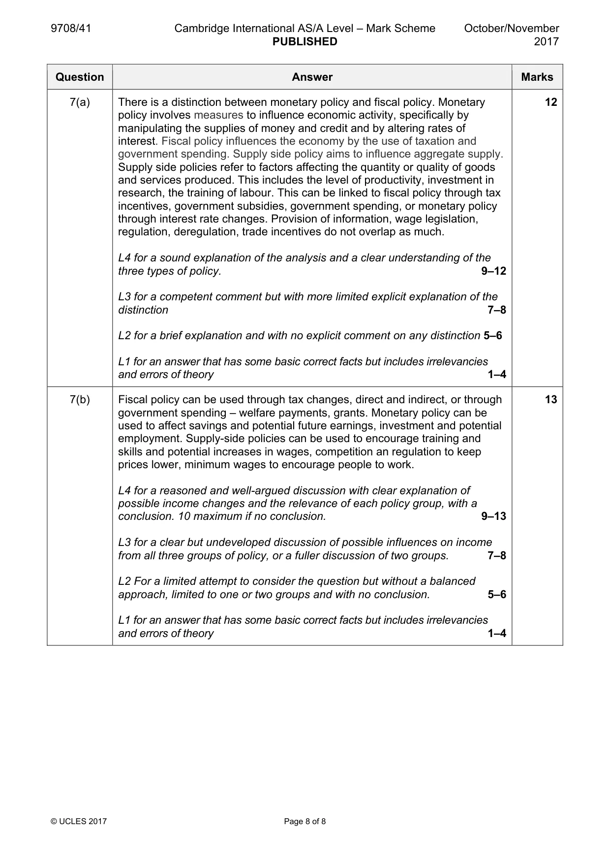 Mark scheme, page 8 of 8