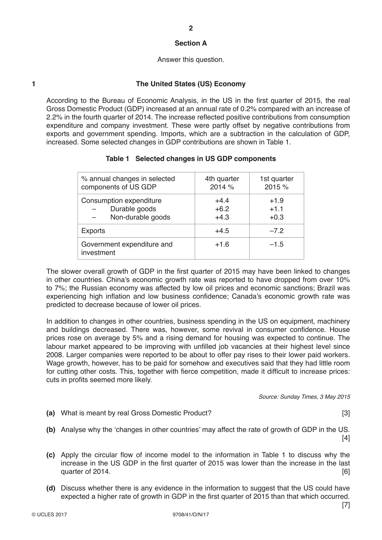 Cambridge A Level Economics 9708 2017 Oct/Nov Paper 4 · Variant 1 question paper, page 2 of 4