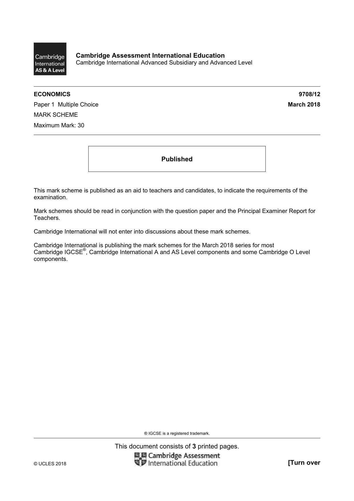 Mark scheme, page 1 of 3