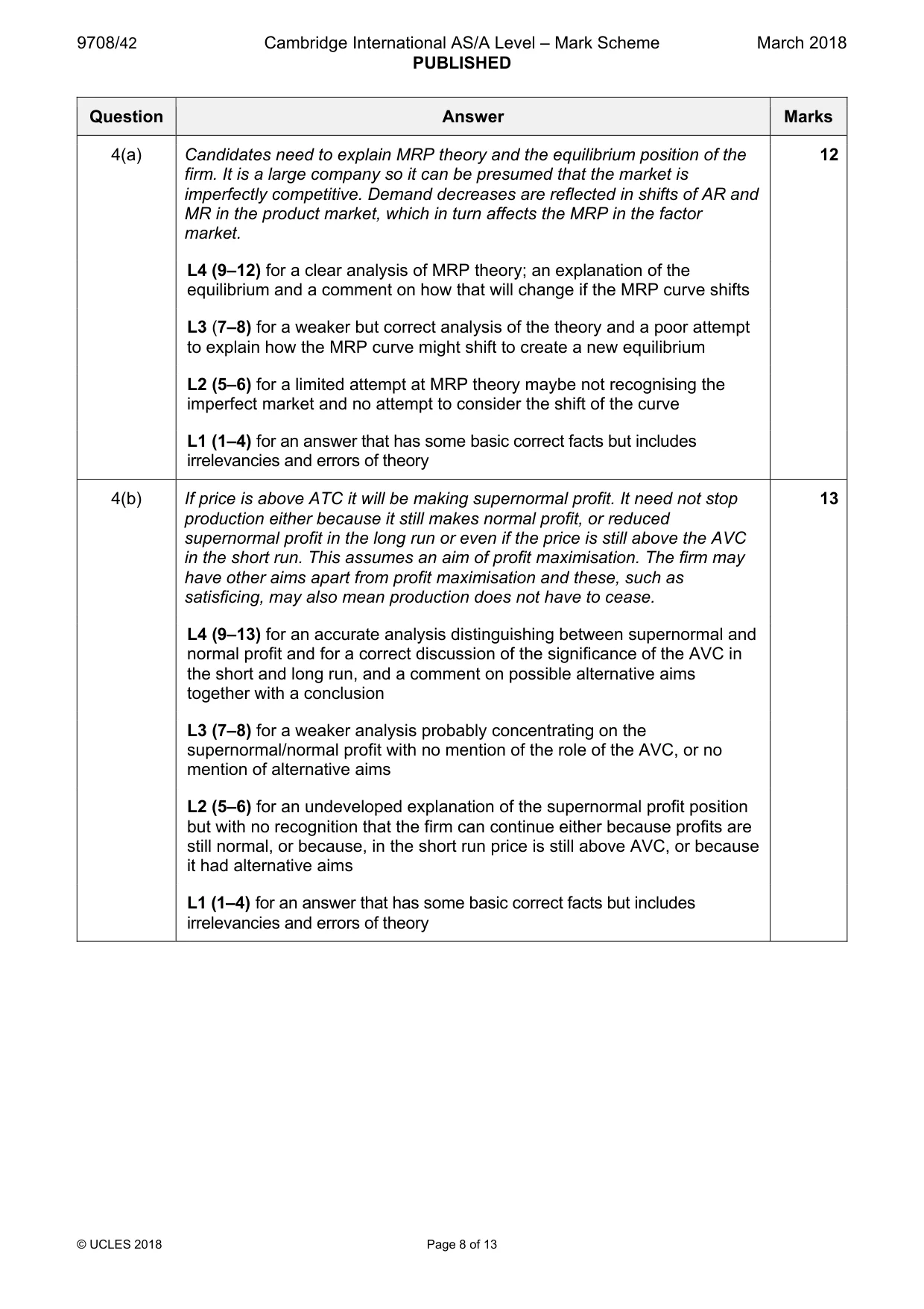 Mark scheme, page 8 of 13