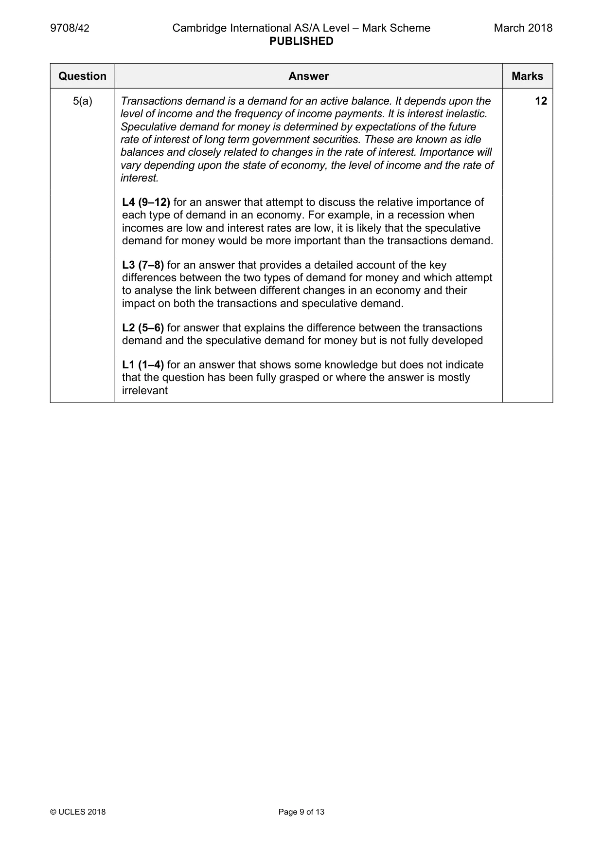 Mark scheme, page 9 of 13