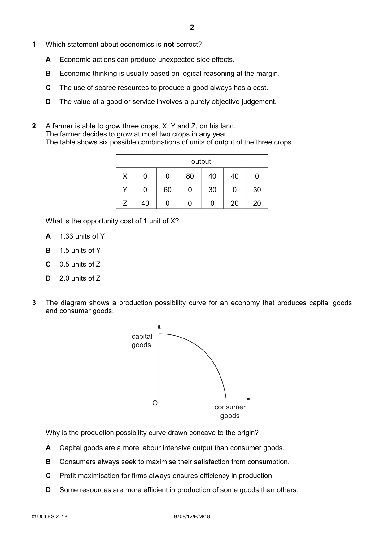 Cambridge A Level Economics 9708 2018 Feb/March Paper 1 · Variant 2 question paper, page 2 of 12