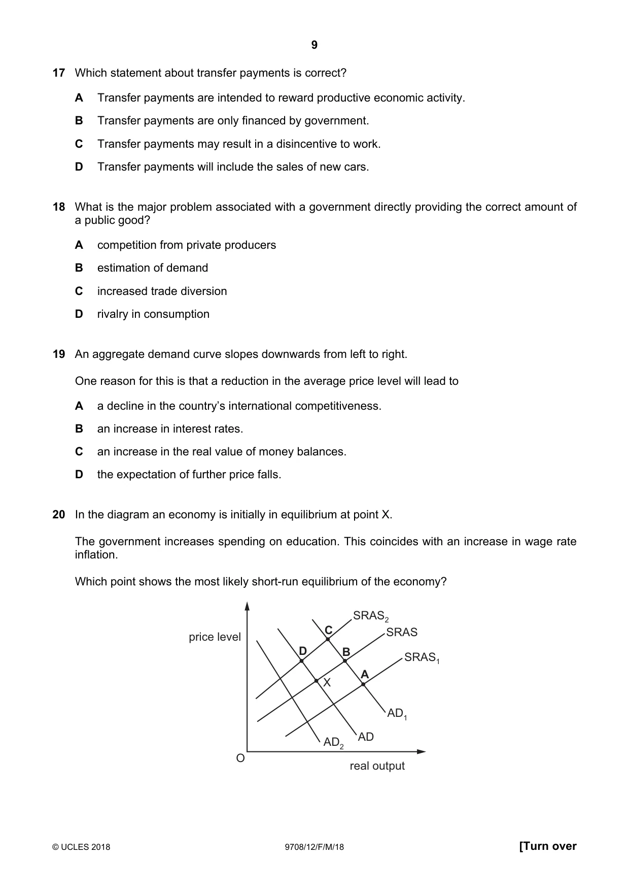 Cambridge A Level Economics 9708 2018 Feb/March Paper 1 · Variant 2 question paper, page 9 of 12
