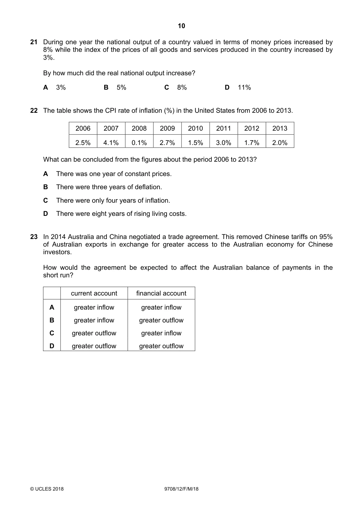 Cambridge A Level Economics 9708 2018 Feb/March Paper 1 · Variant 2 question paper, page 10 of 12