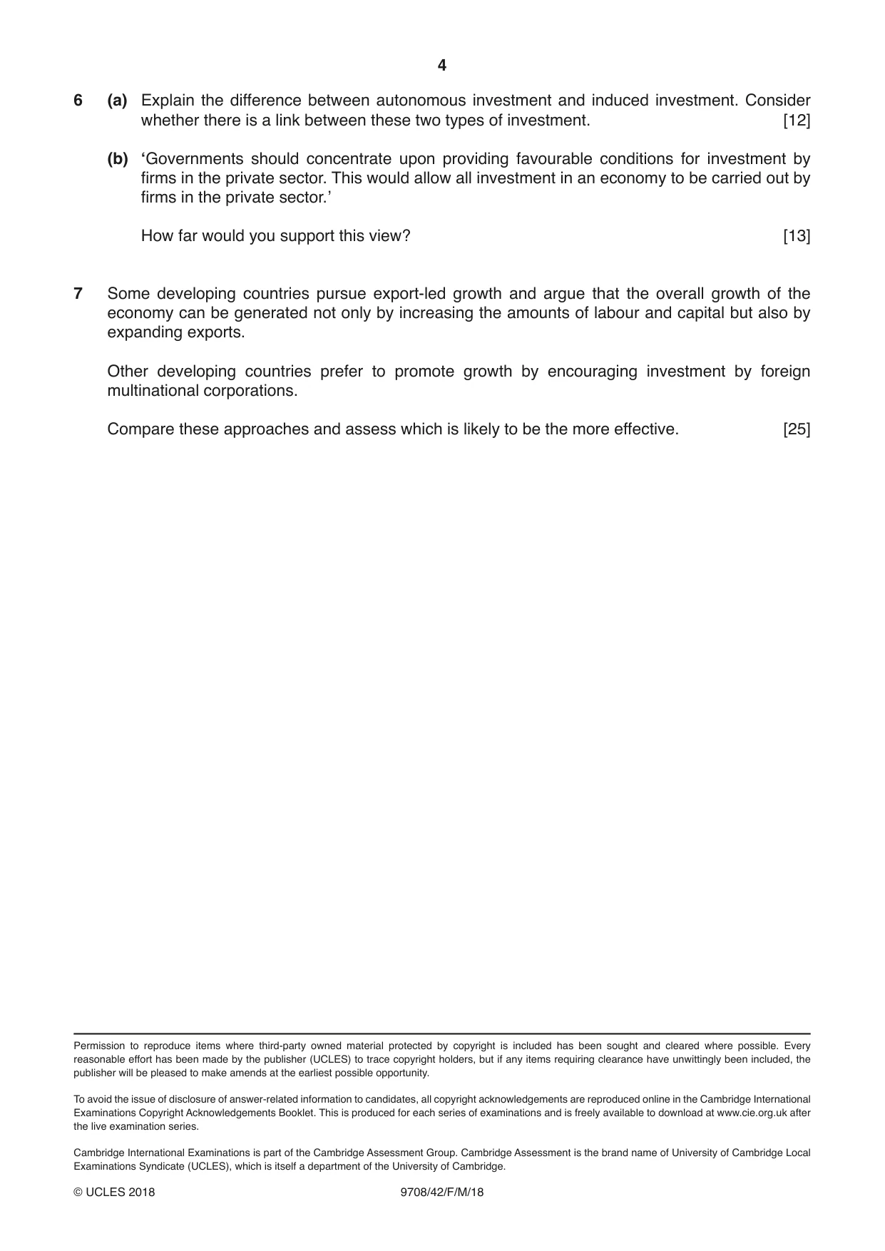 Cambridge A Level Economics 9708 2018 Feb/March Paper 4 · Variant 2 question paper, page 4 of 4