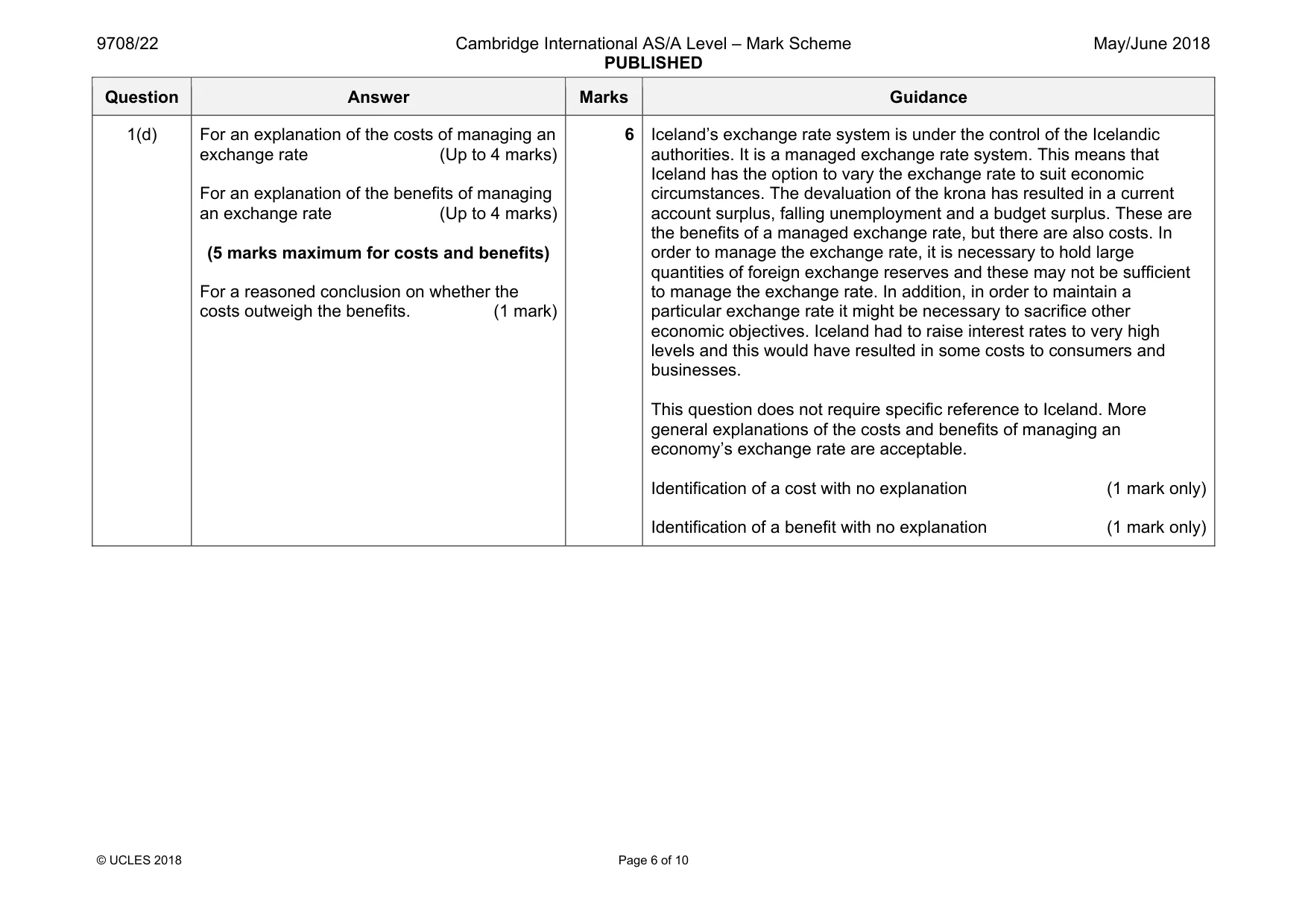 Mark scheme, page 6 of 10