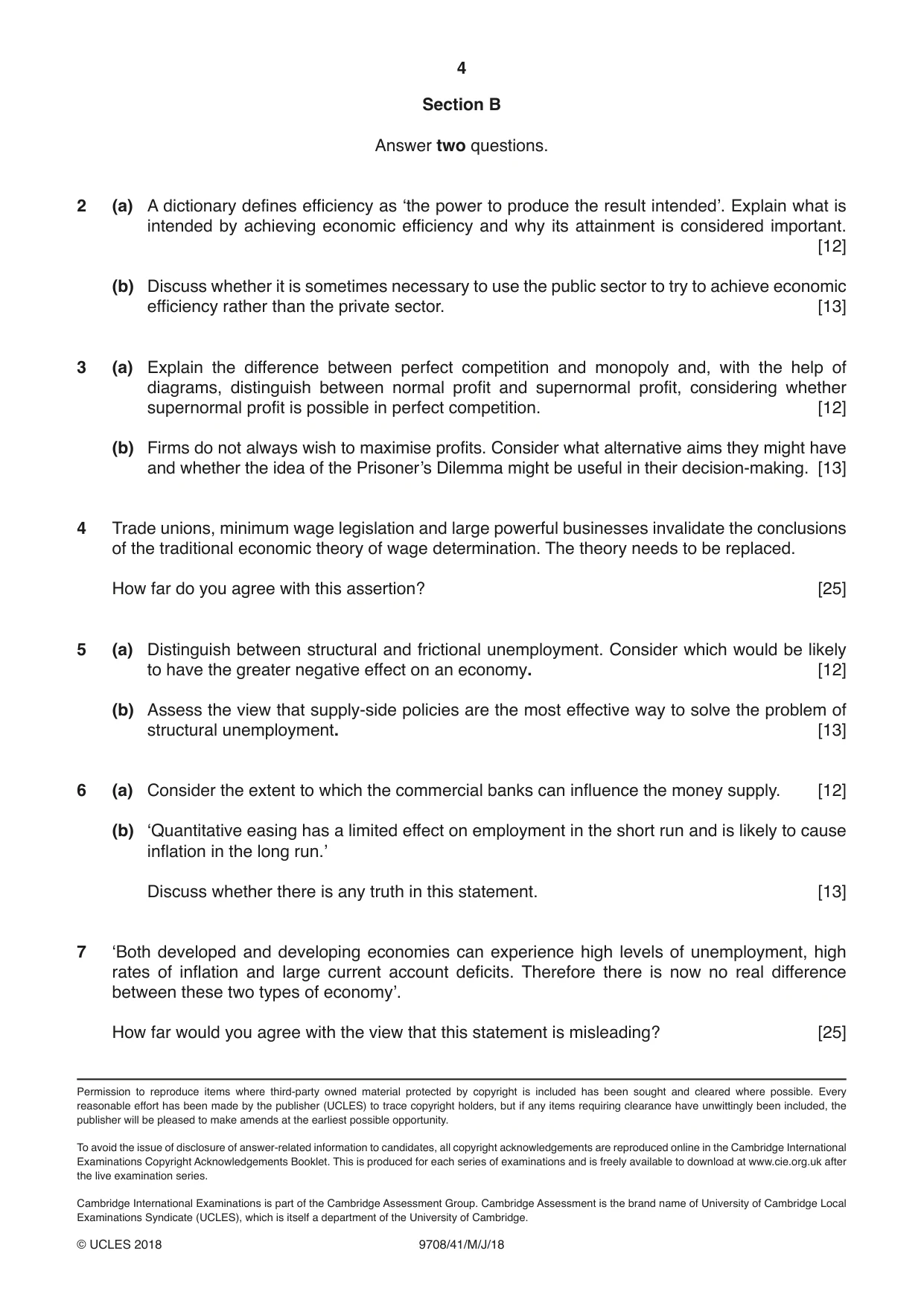 Cambridge A Level Economics 9708 2018 May/June Paper 4 · Variant 1 question paper, page 4 of 4