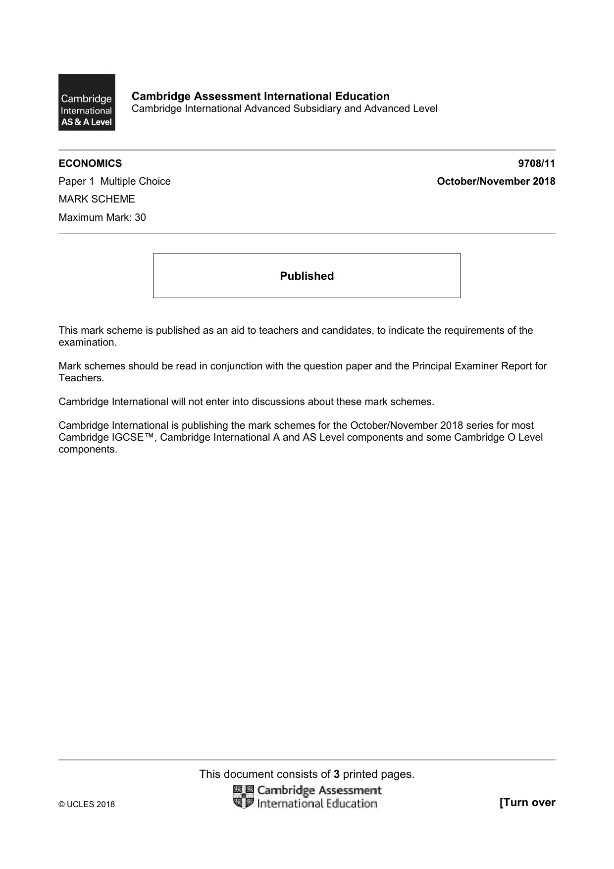 Mark scheme, page 1 of 3