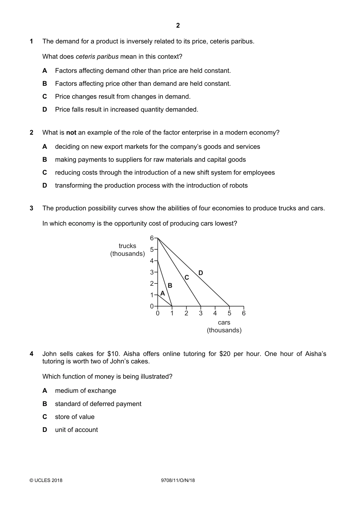 Cambridge A Level Economics 9708 2018 Oct/Nov Paper 1 · Variant 1 question paper, page 2 of 16