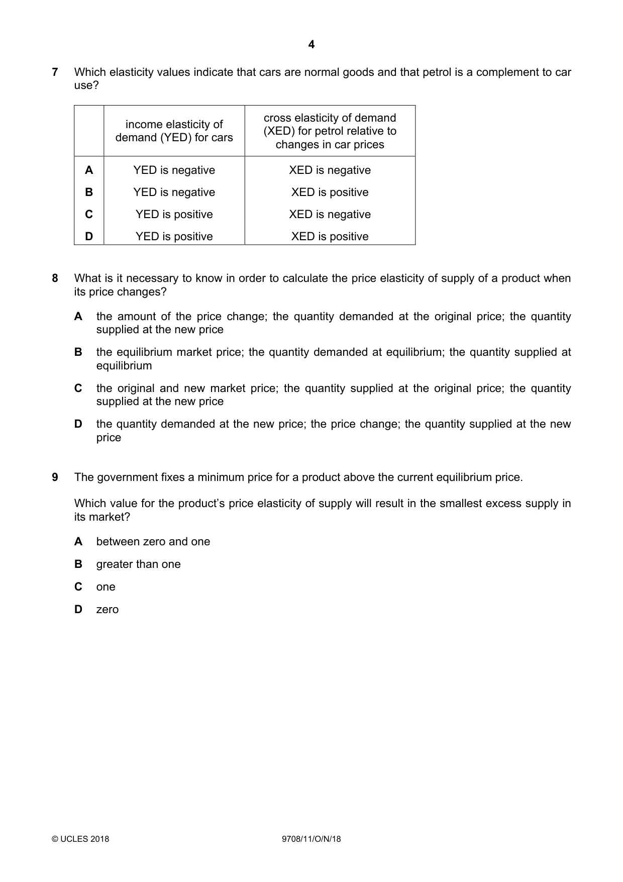 Cambridge A Level Economics 9708 2018 Oct/Nov Paper 1 · Variant 1 question paper, page 4 of 16