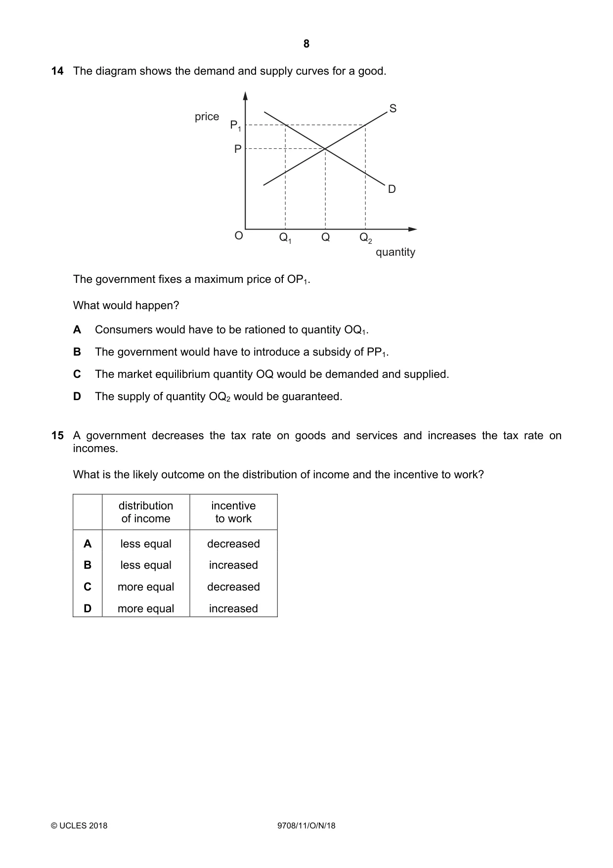 Cambridge A Level Economics 9708 2018 Oct/Nov Paper 1 · Variant 1 question paper, page 8 of 16