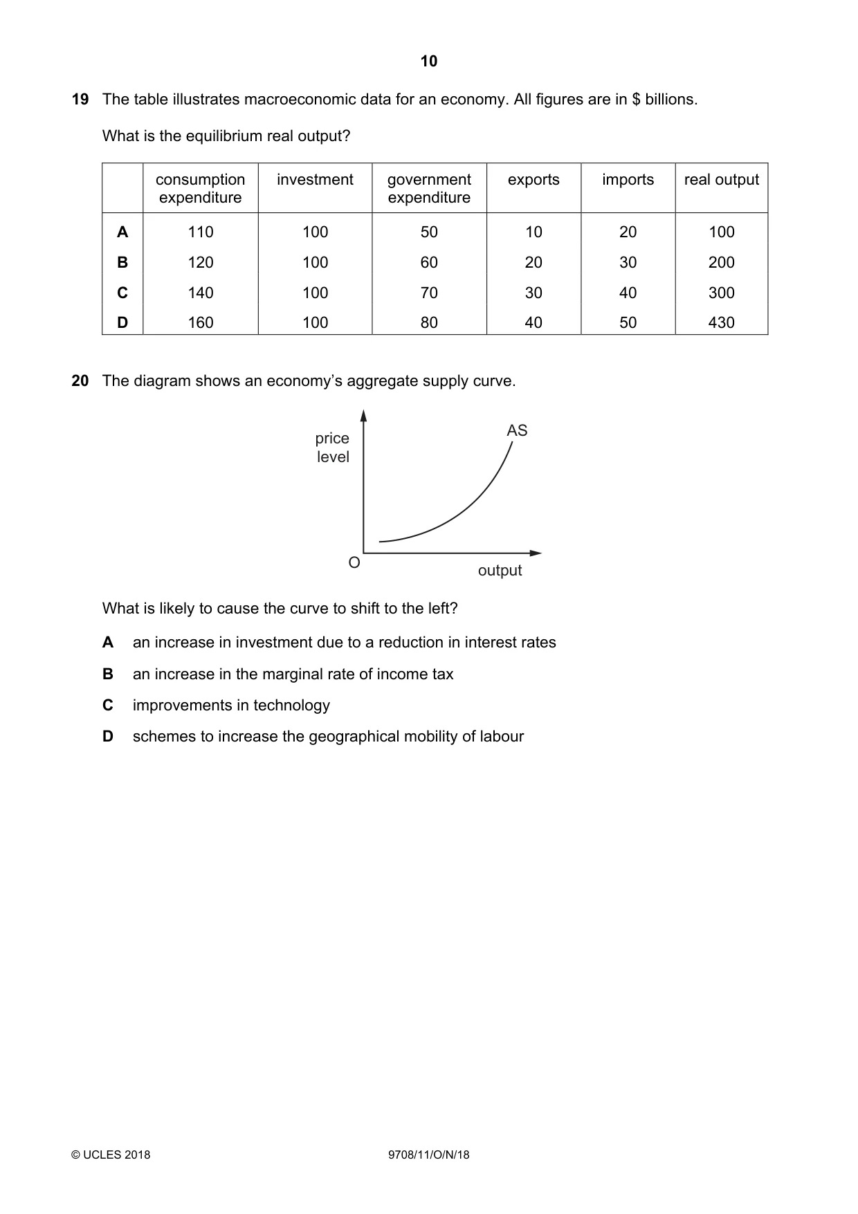Cambridge A Level Economics 9708 2018 Oct/Nov Paper 1 · Variant 1 question paper, page 10 of 16