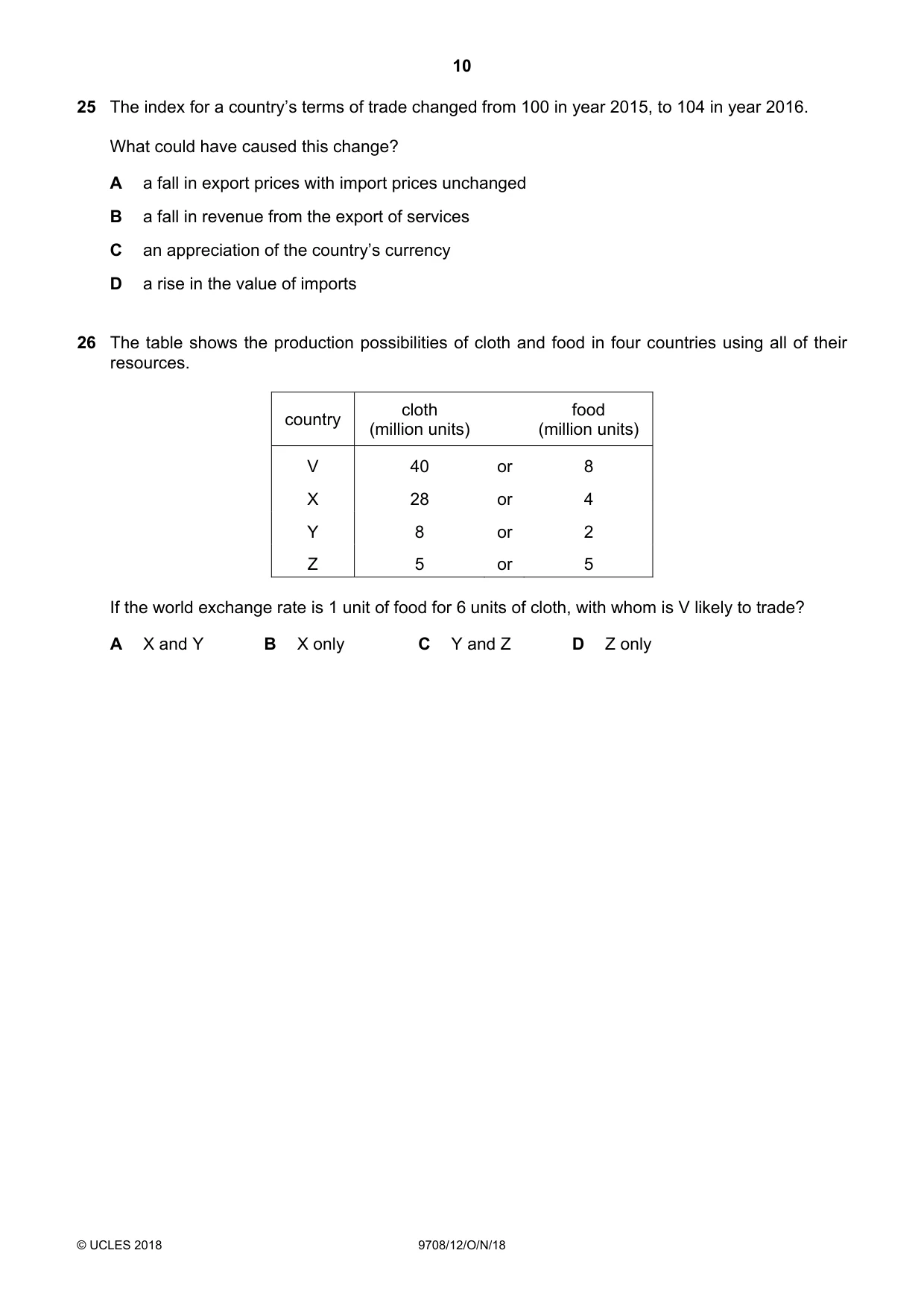 Cambridge A Level Economics 9708 2018 Oct/Nov Paper 1 · Variant 2 question paper, page 10 of 12
