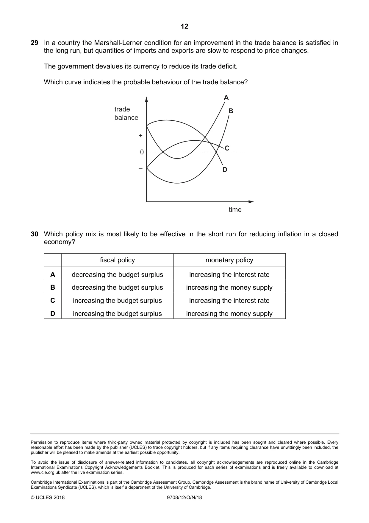 Cambridge A Level Economics 9708 2018 Oct/Nov Paper 1 · Variant 2 question paper, page 12 of 12