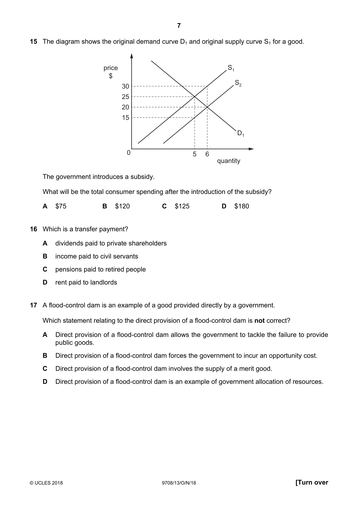Cambridge A Level Economics 9708 2018 Oct/Nov Paper 1 · Variant 3 question paper, page 7 of 16