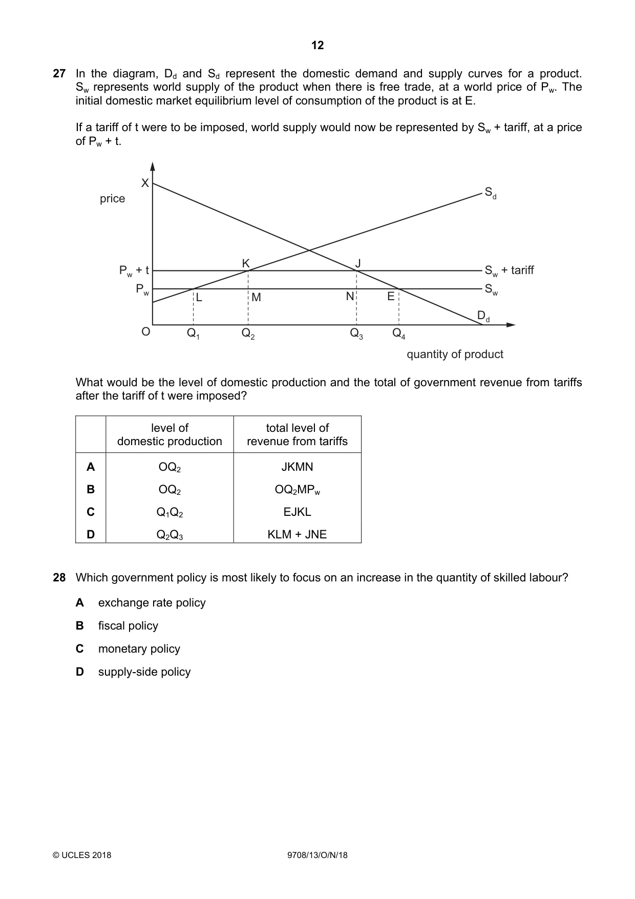 Cambridge A Level Economics 9708 2018 Oct/Nov Paper 1 · Variant 3 question paper, page 12 of 16