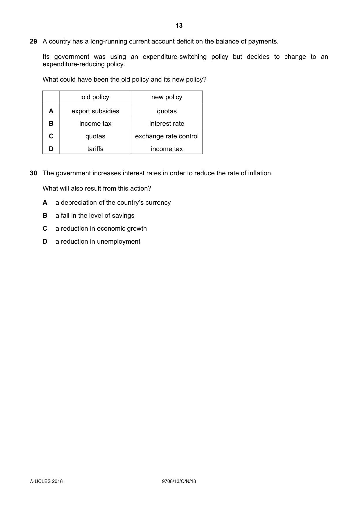 Cambridge A Level Economics 9708 2018 Oct/Nov Paper 1 · Variant 3 question paper, page 13 of 16