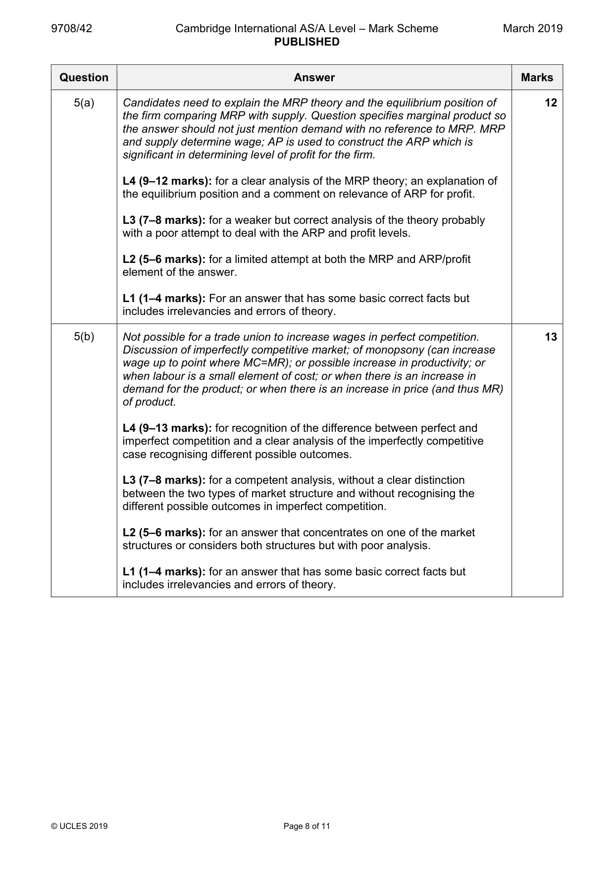 Mark scheme, page 8 of 11