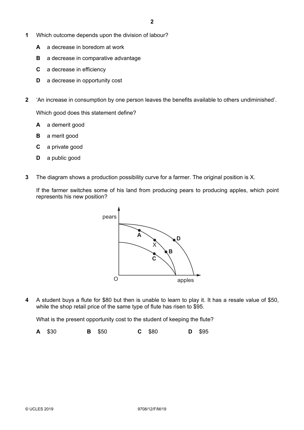 Cambridge A Level Economics 9708 2019 Feb/March Paper 1 · Variant 2 question paper, page 2 of 12