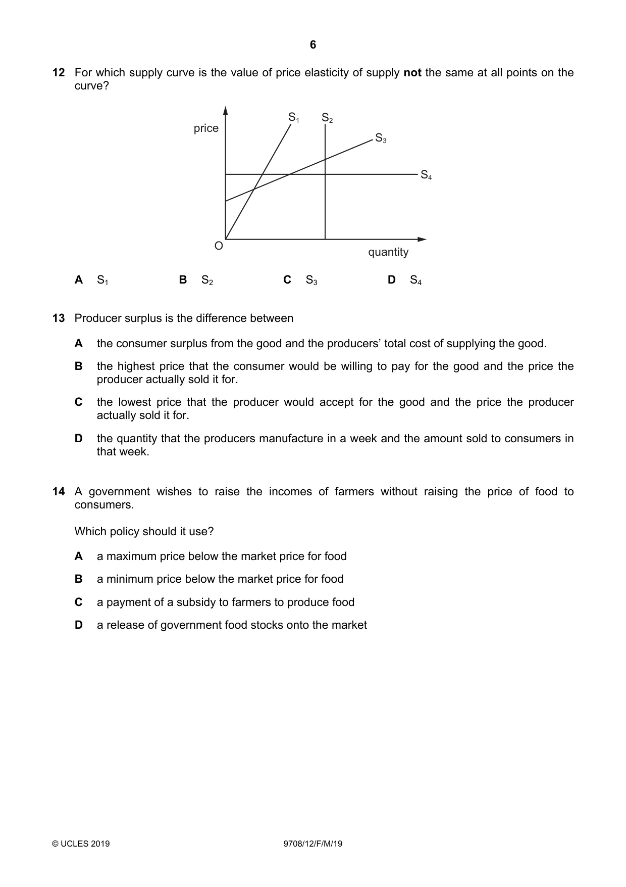 Cambridge A Level Economics 9708 2019 Feb/March Paper 1 · Variant 2 question paper, page 6 of 12