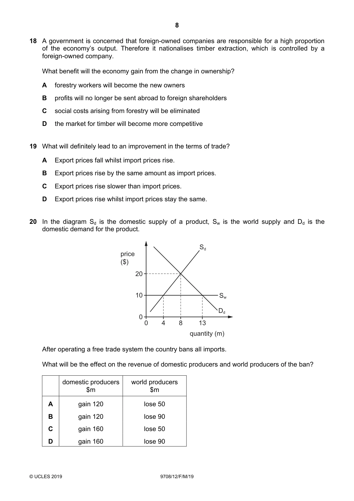 Cambridge A Level Economics 9708 2019 Feb/March Paper 1 · Variant 2 question paper, page 8 of 12