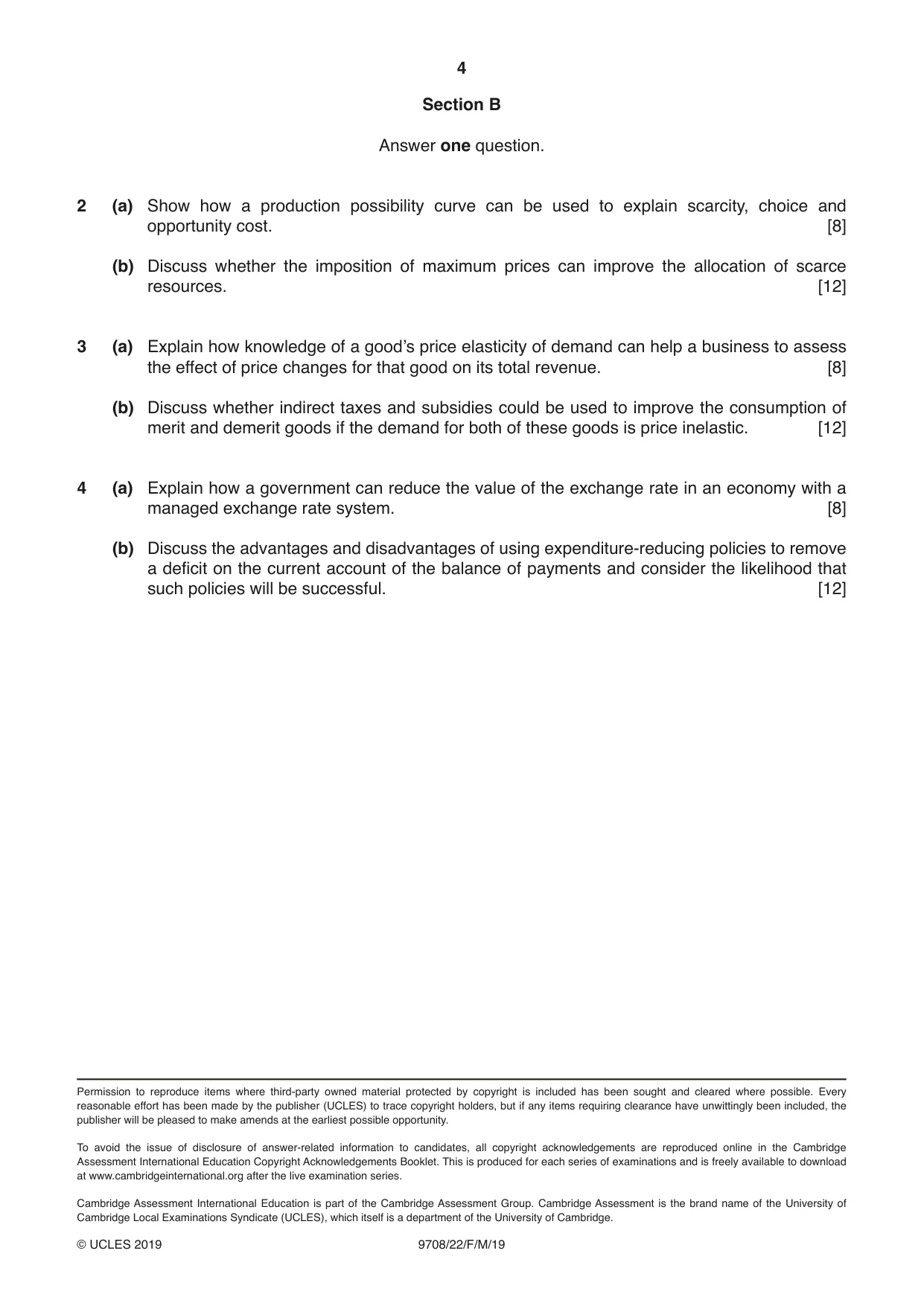 Cambridge A Level Economics 9708 2019 Feb/March Paper 2 · Variant 2 question paper, page 4 of 4