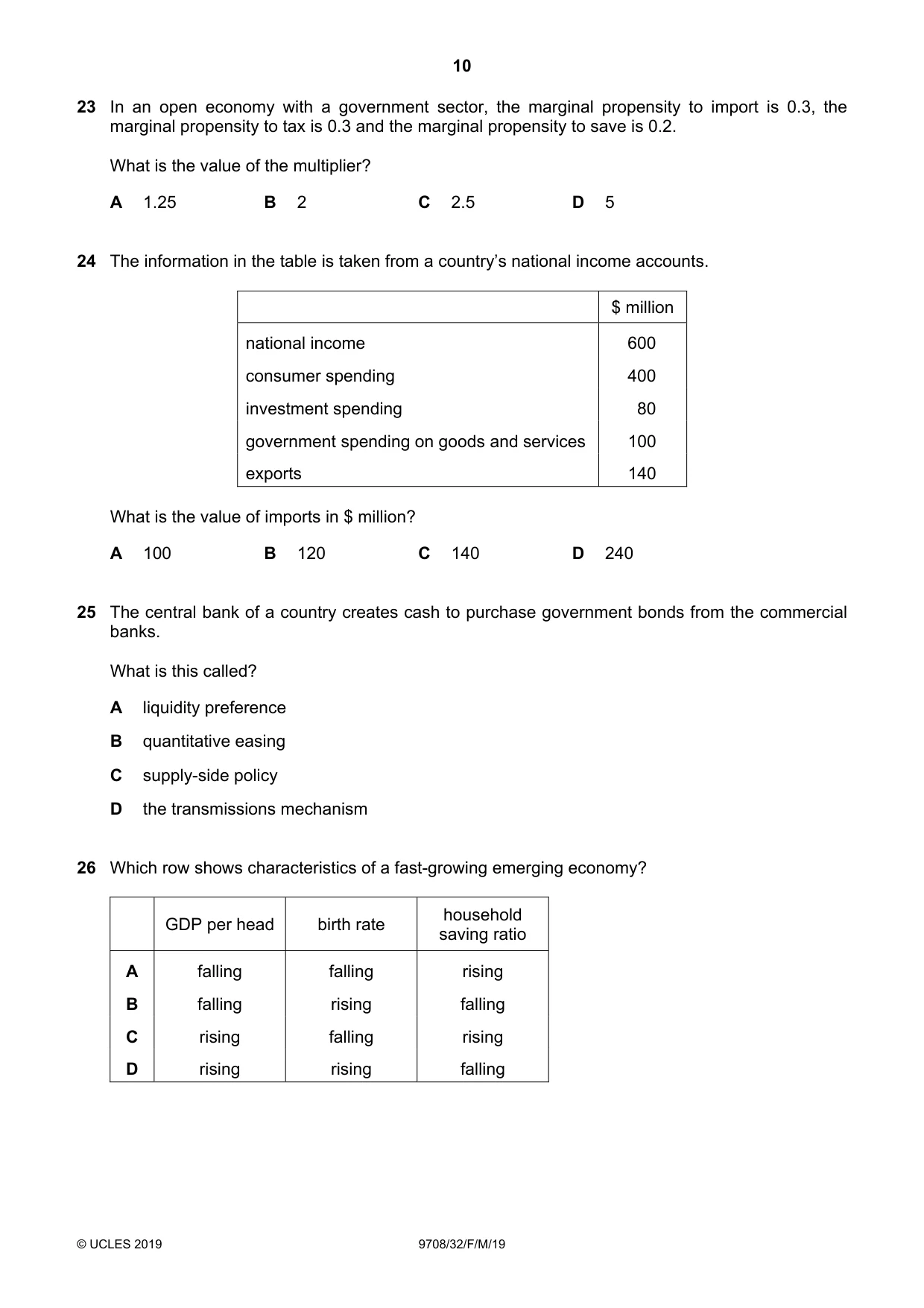 Cambridge A Level Economics 9708 2019 Feb/March Paper 3 · Variant 2 question paper, page 10 of 12