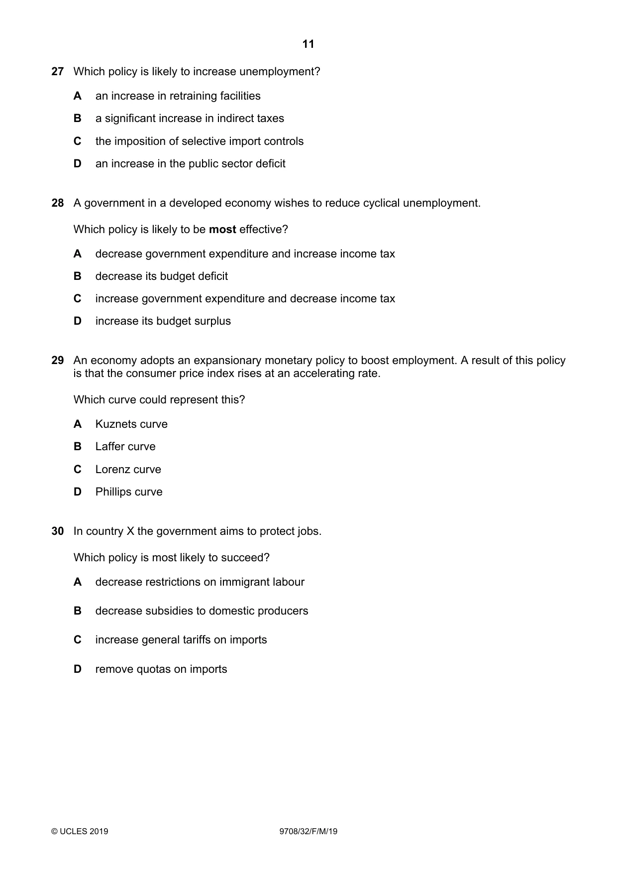 Cambridge A Level Economics 9708 2019 Feb/March Paper 3 · Variant 2 question paper, page 11 of 12